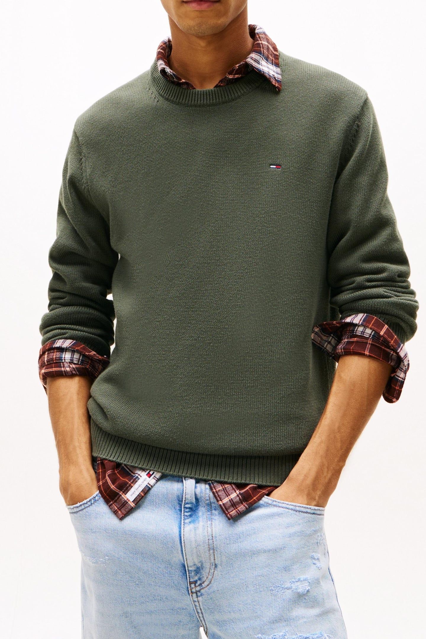 SLIM ESSENTIAL SWEATER PEWTER GREEN 1