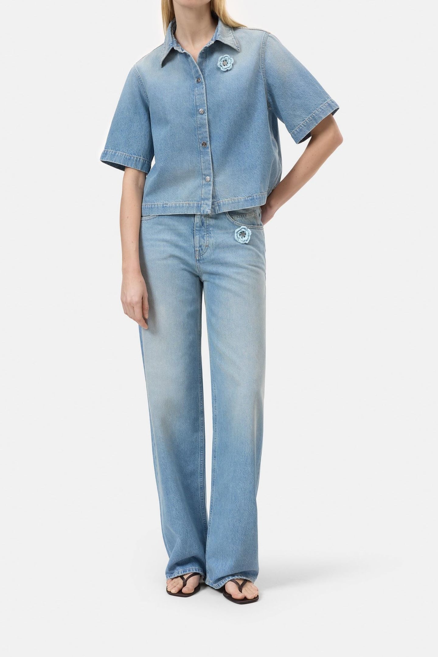 SHORT SLEEVE DENIM SHIRT LIGHT BLUE 1