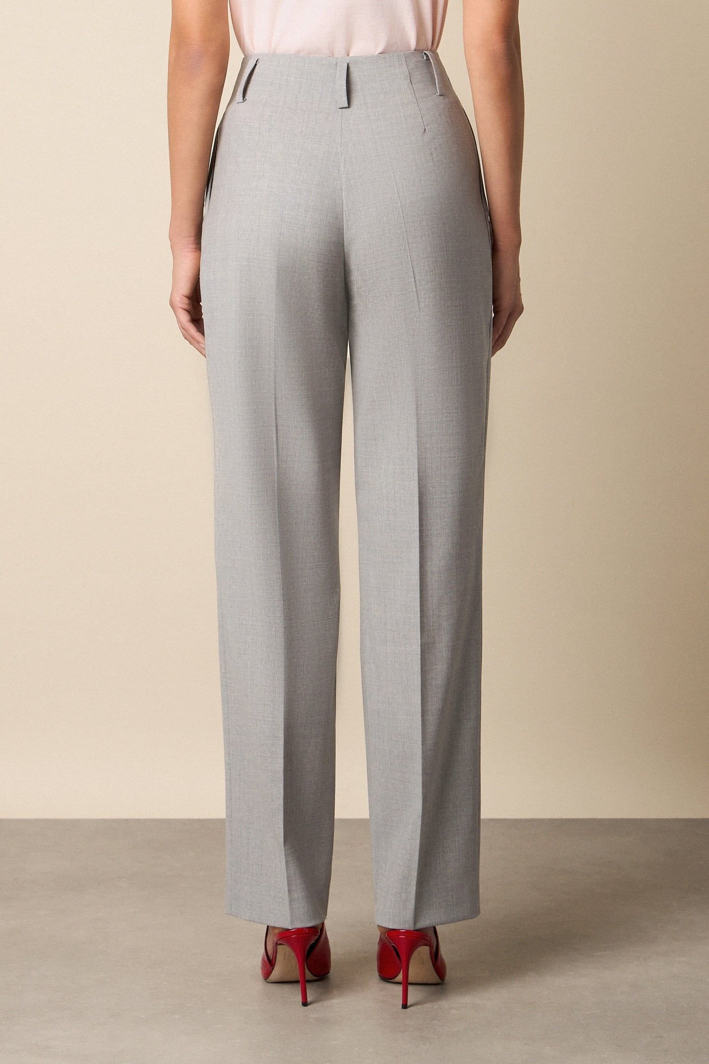 WOOL BLEND STRETCH PLEATED TROUSERS LIGHT GREY 3