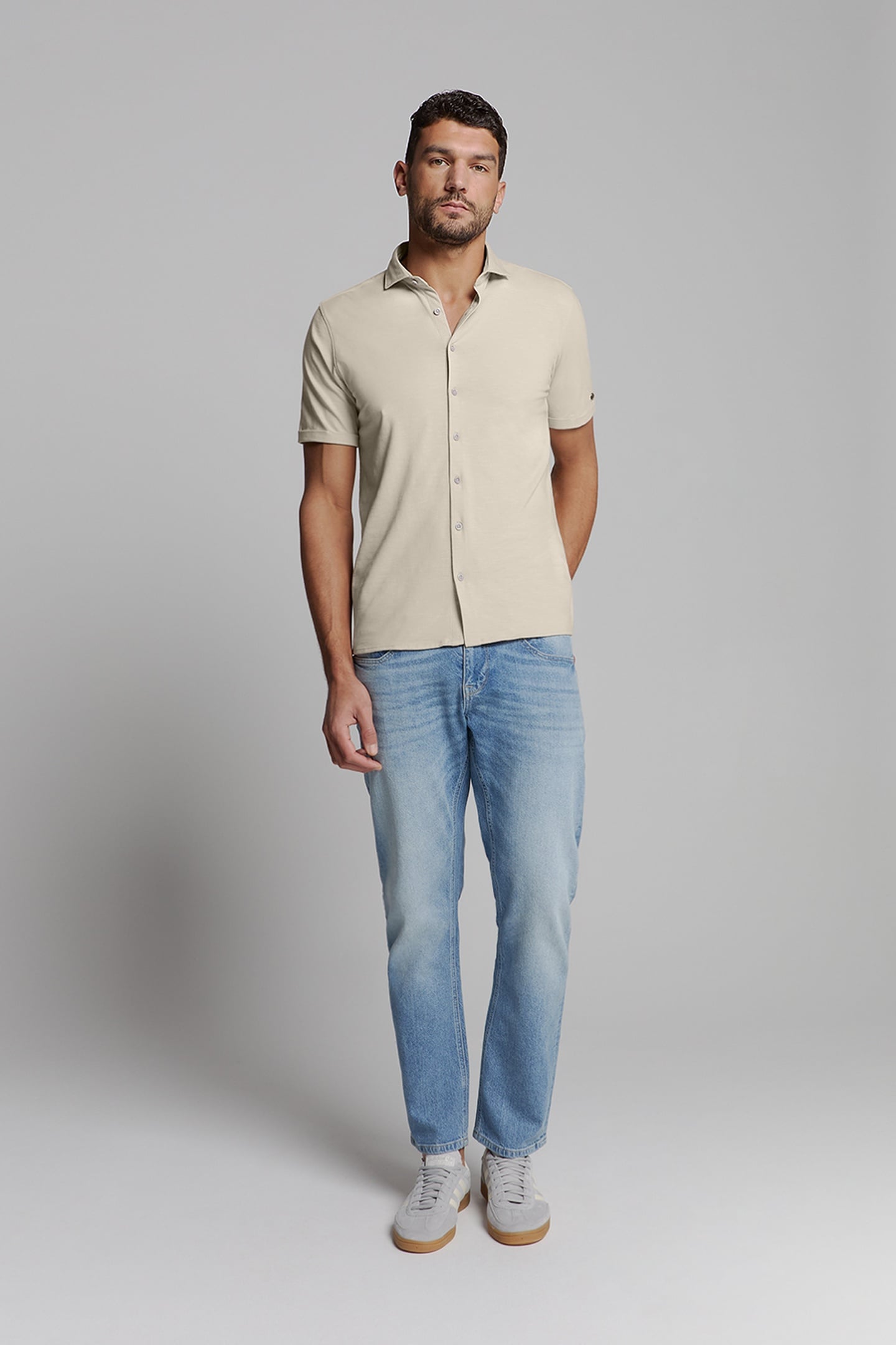 SHIRT SHORT SLEEVE SLUB JERSEY STRETCH CEMENT 1