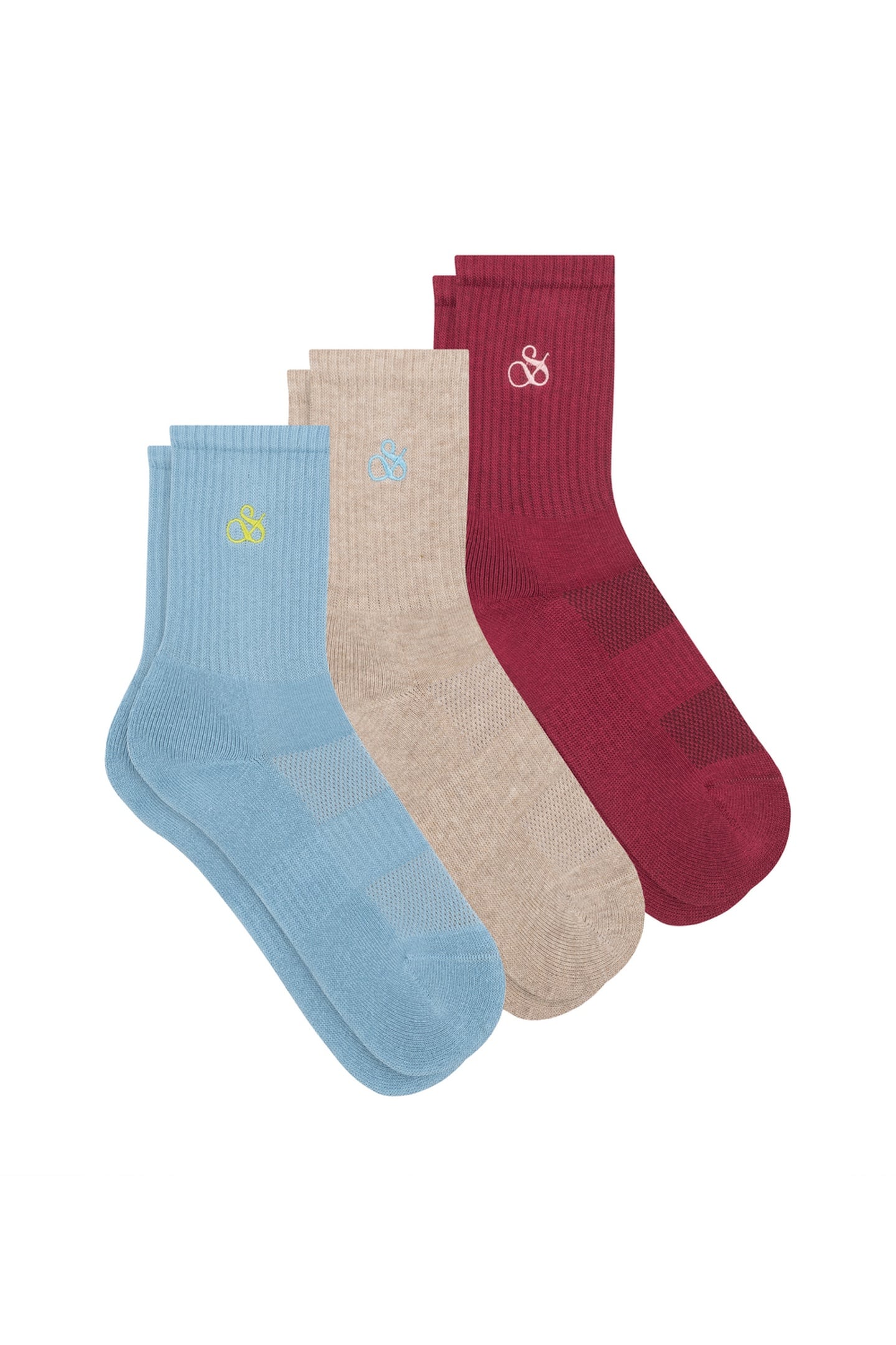 GIRL 3PK GIRLS 1/2 TERRY CREW LT BLUE/PASTEL 2