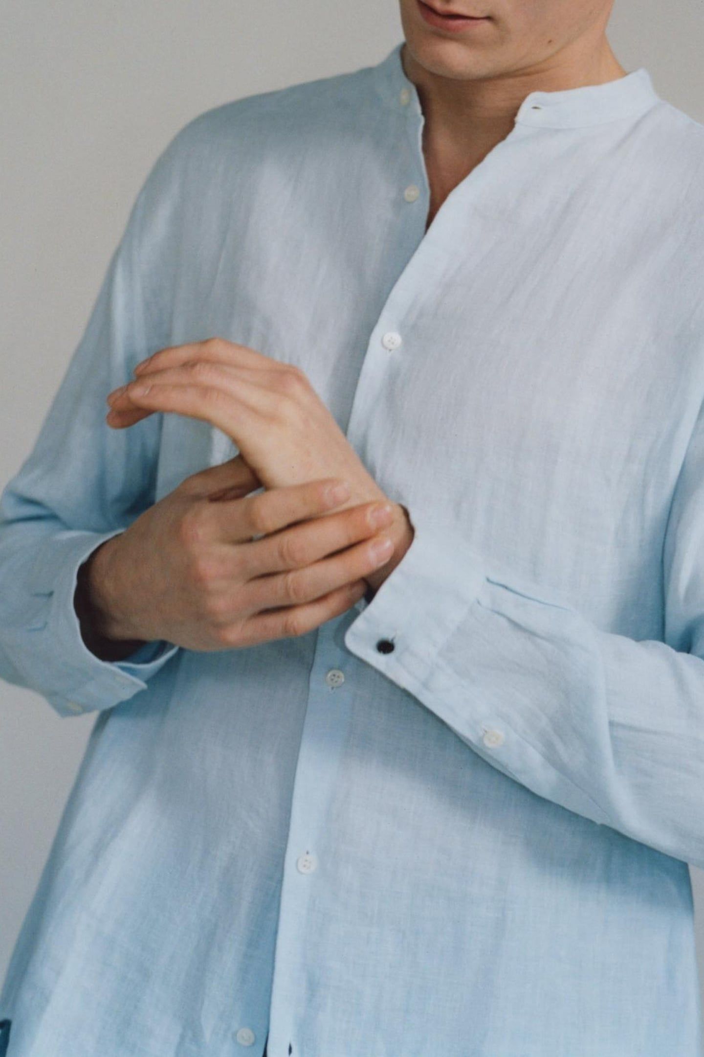 SKY PURE LINEN REGULAR SHIRT WITH MANDARIN COLLAR 8