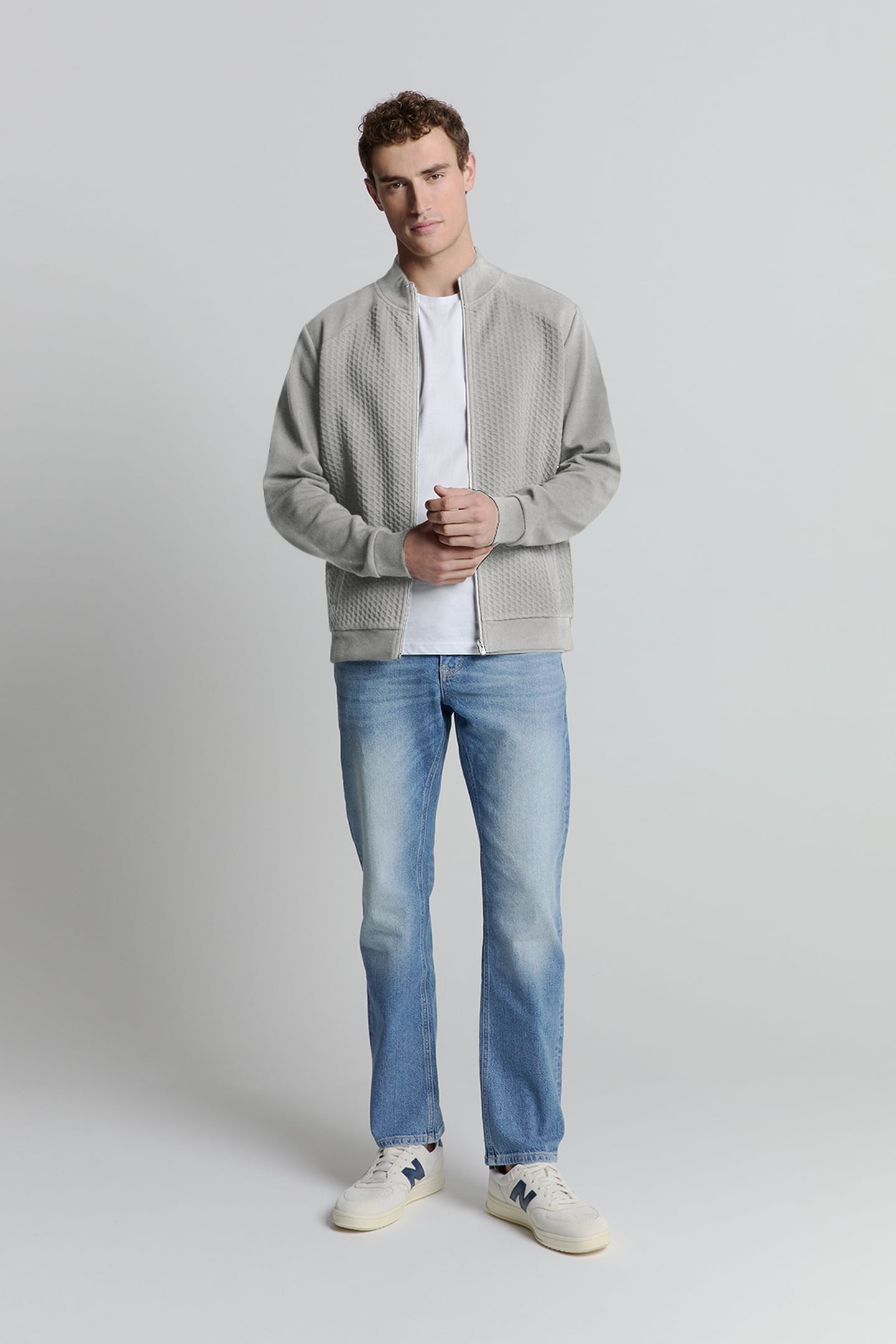SWEATER FULL ZIPPER JACQUARD MIX GREY MELANGE 1