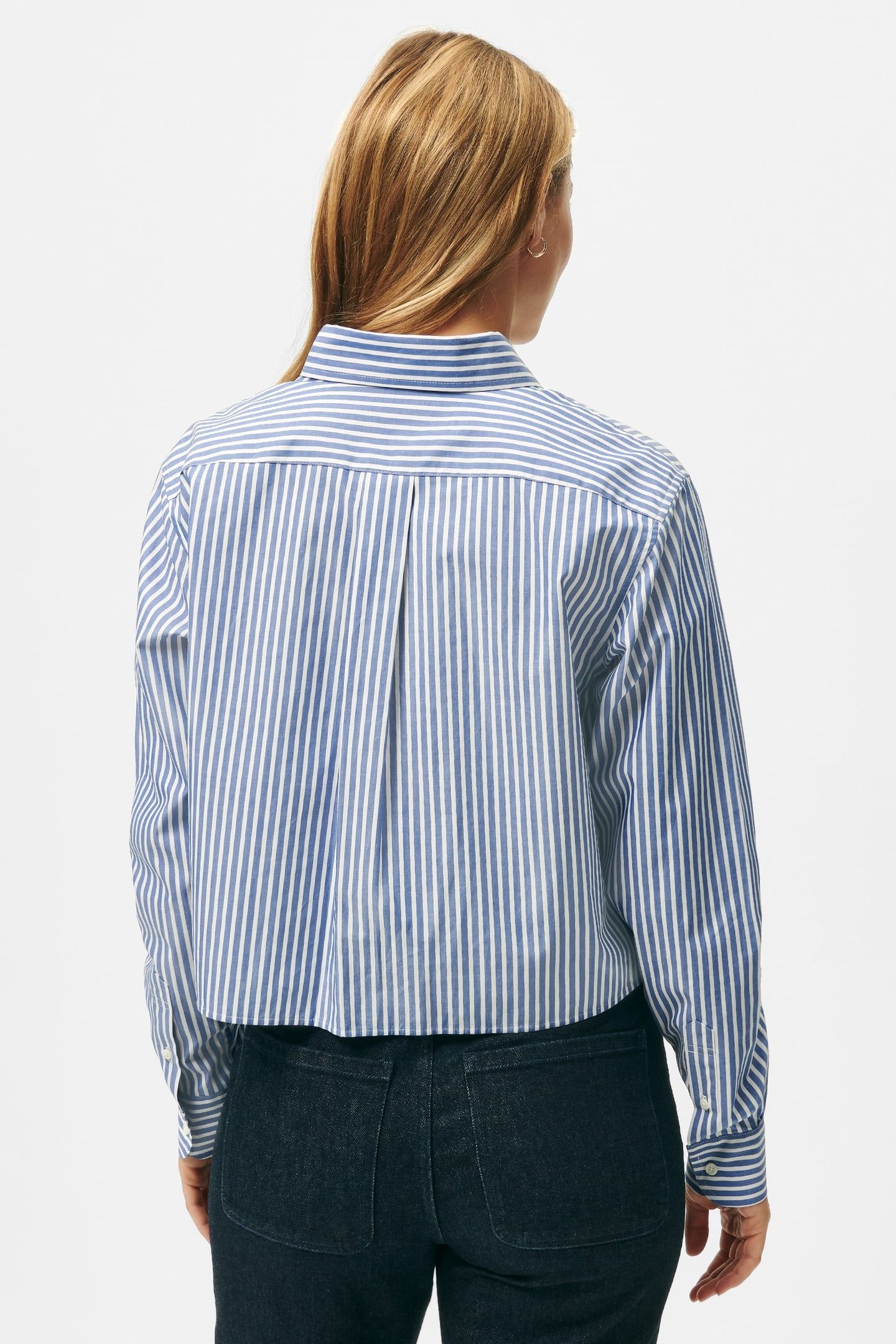 CROPPED STRIPED COTTON POPLIN SHIRT BLUE 2