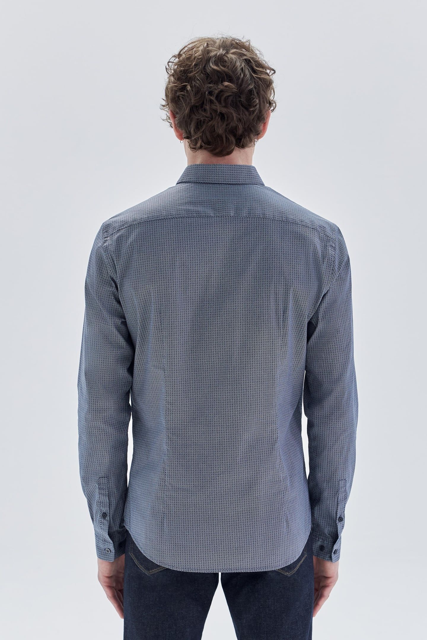 NAVY MINIMALIST PRINT EASY CARE SLIM SHIRT 3