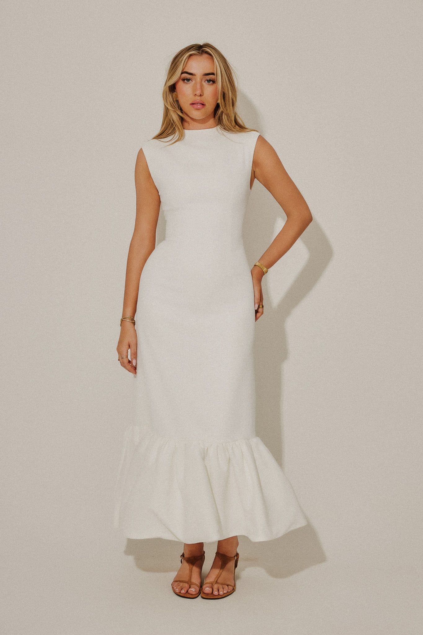 SLEEVELESS MIDI DRESS WHITE 1