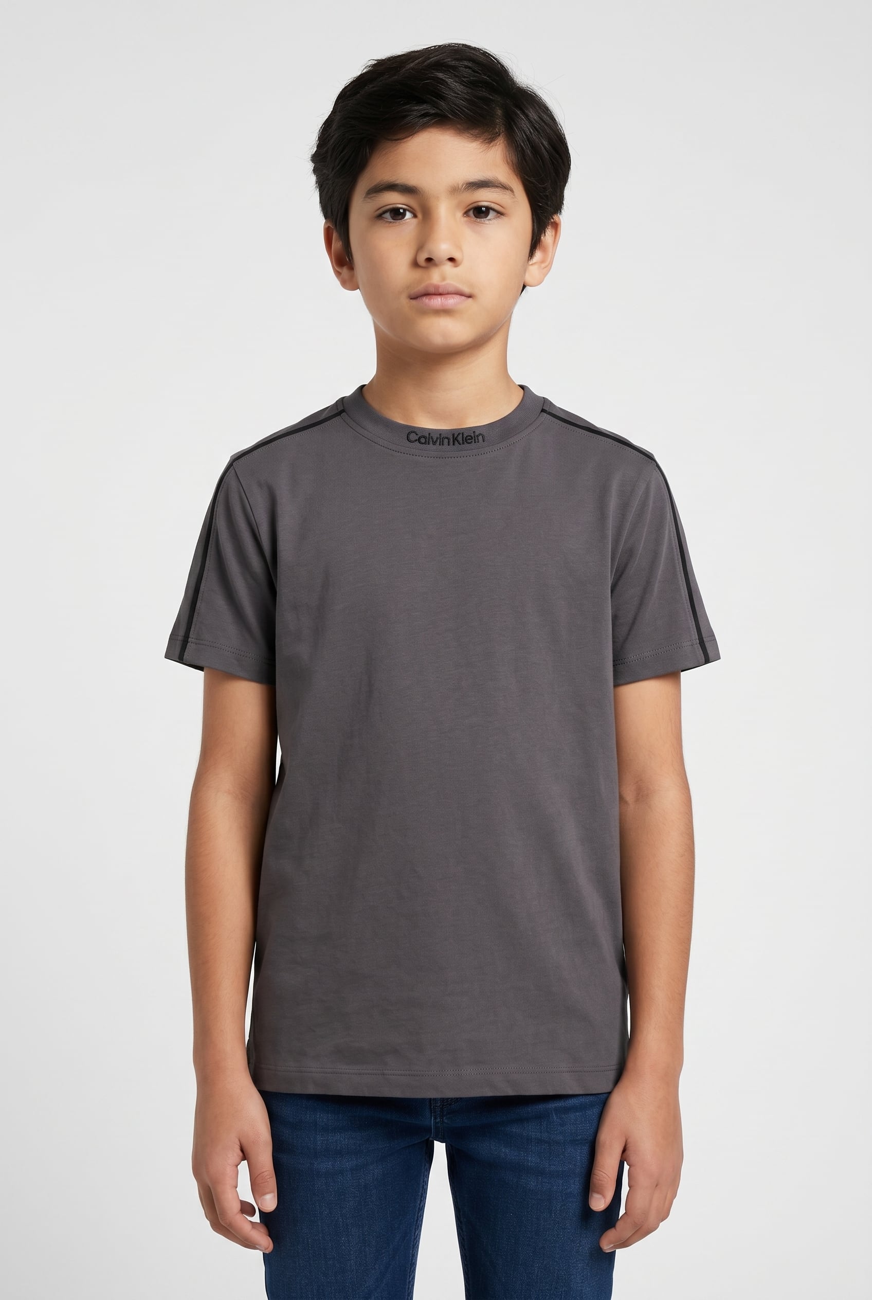 BOYS EMBRO PIPING S/S T-SHIRT COAL 1