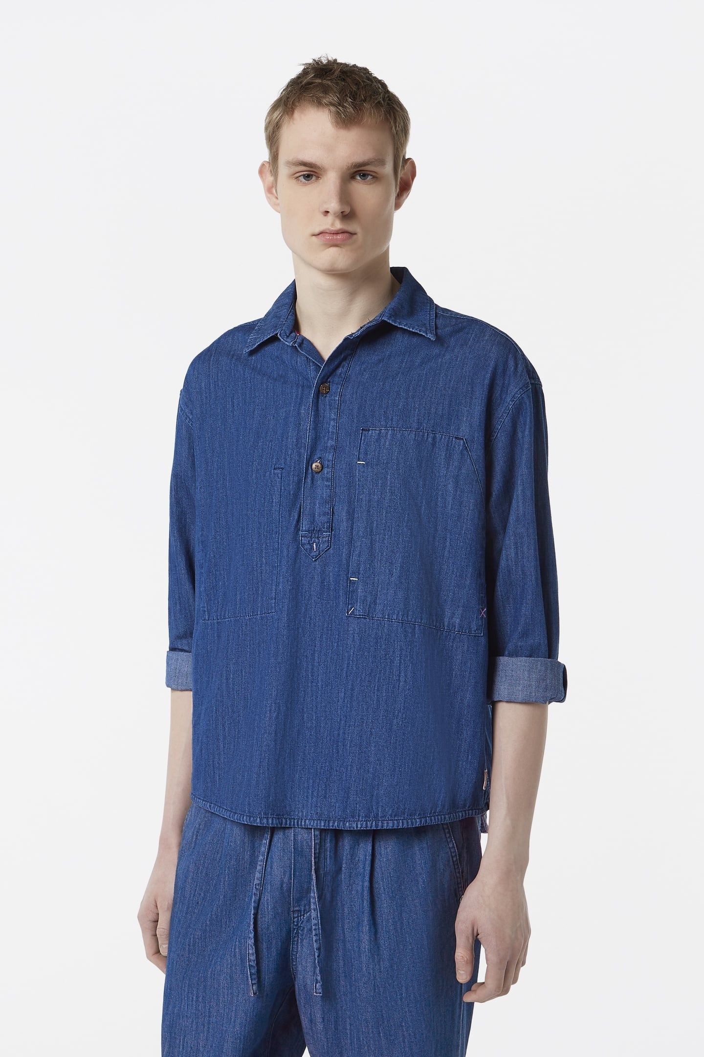 POPOVER WORKWEAR SHIRT IN LIGHTWEIGHT DENIM QUALITY WASHED I 1