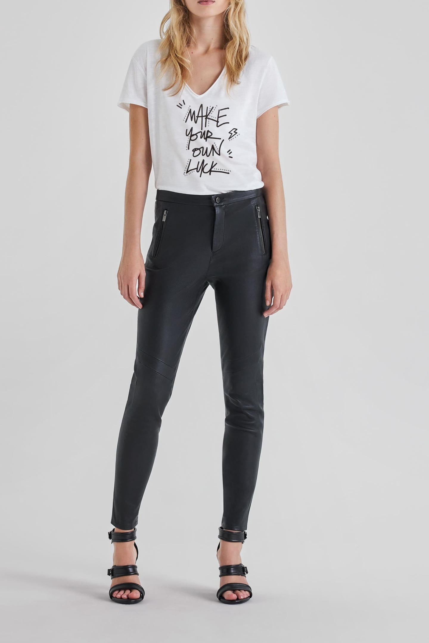 WHITE T-SHIRT WITH STUDDED SLOGAN 1
