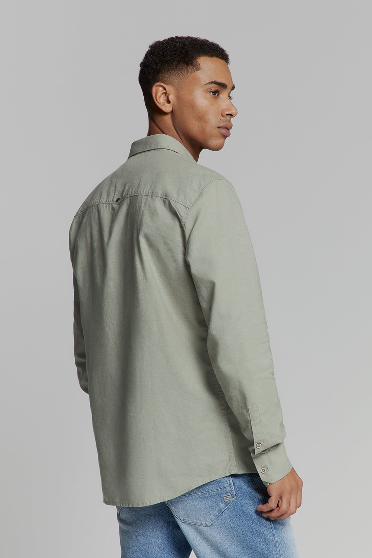 SHIRT SOLID WITH LINEN LIGHT ARMY 3