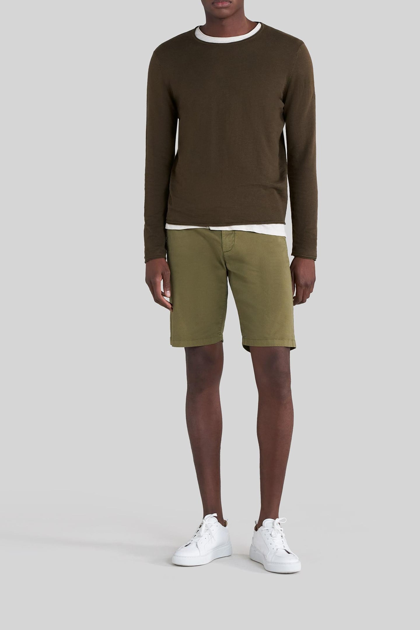 KHAKI SLUB KNIT SWEATER WITH ROLLED EDGES 2