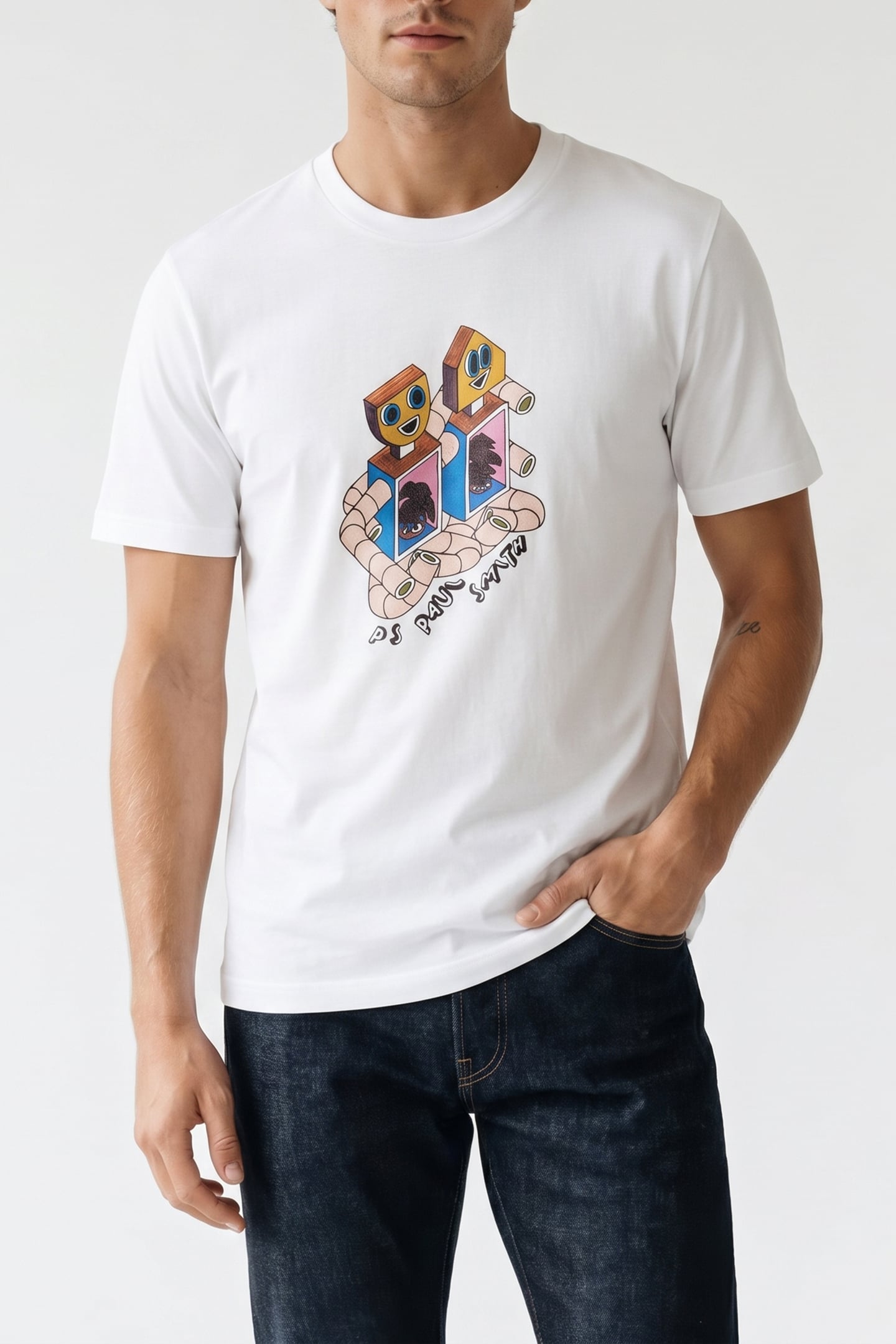 MENS REG FIT T SHIRT ROBOTS WHITE 1