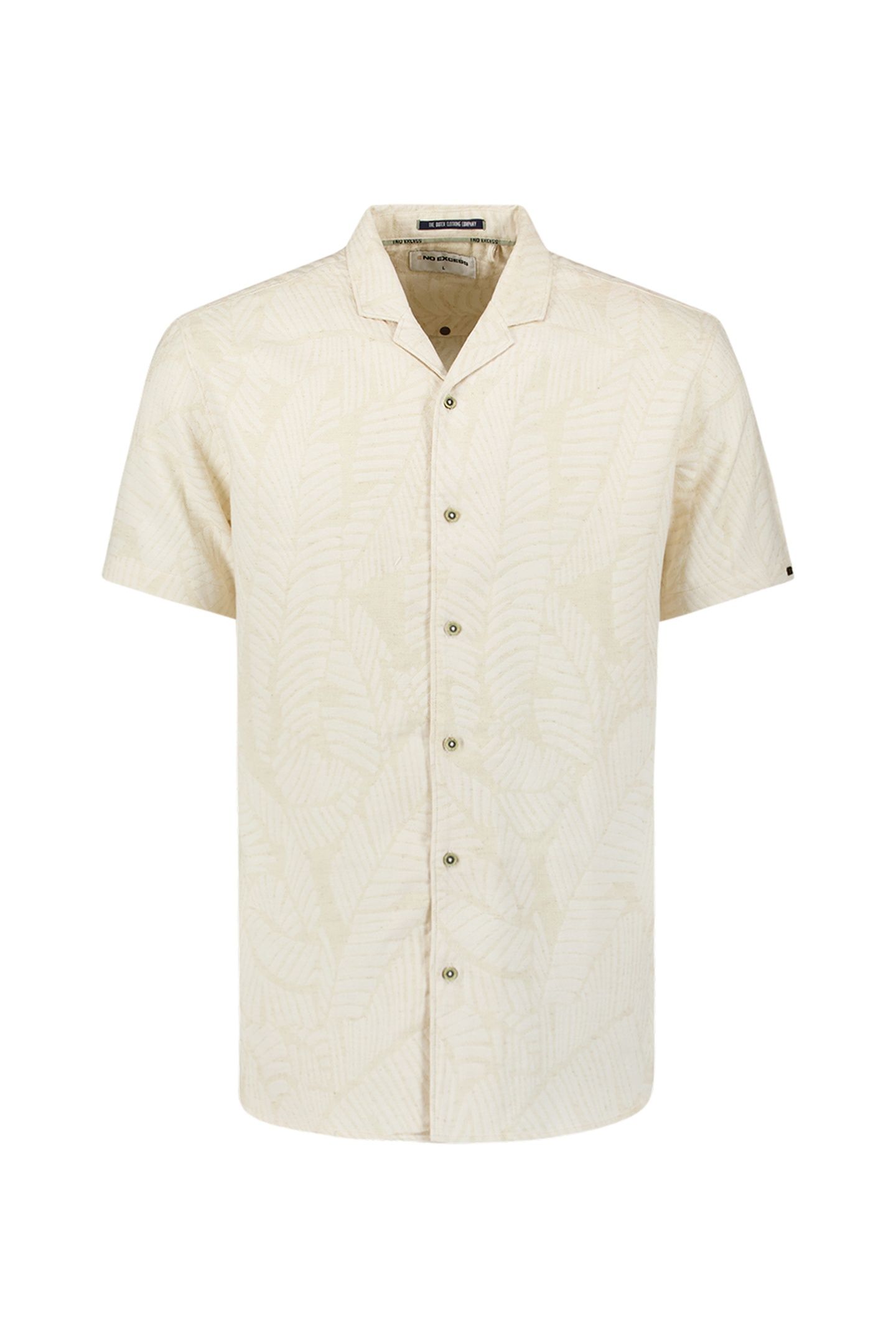SHIRT SHORT SLEEVE REVERS COLLAR LEAVES JACQUARD WITH LINEN 1