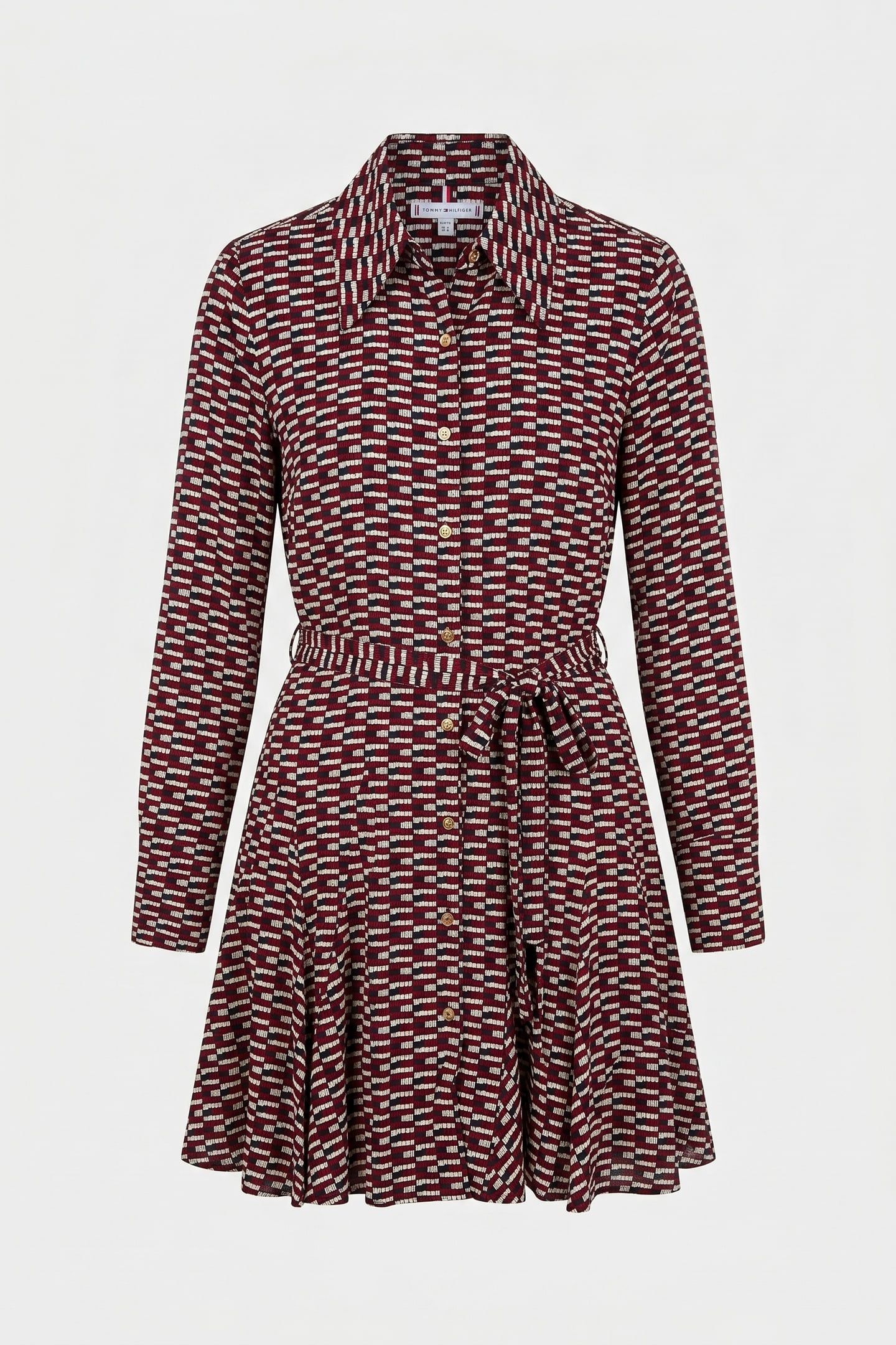 SELF-TIE BELT SLIM MINI SHIRT DRESS LOGO PRINT NAVY 3