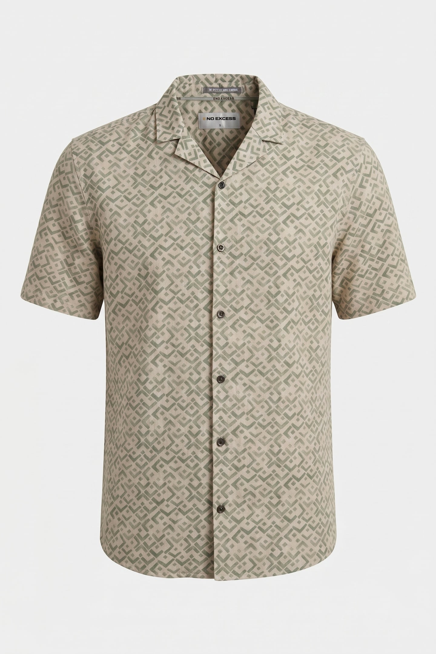 SHIRT SHORT SLEEVE REVERS COLLAR SLUB ALLOVER PRINTED GREEN 5