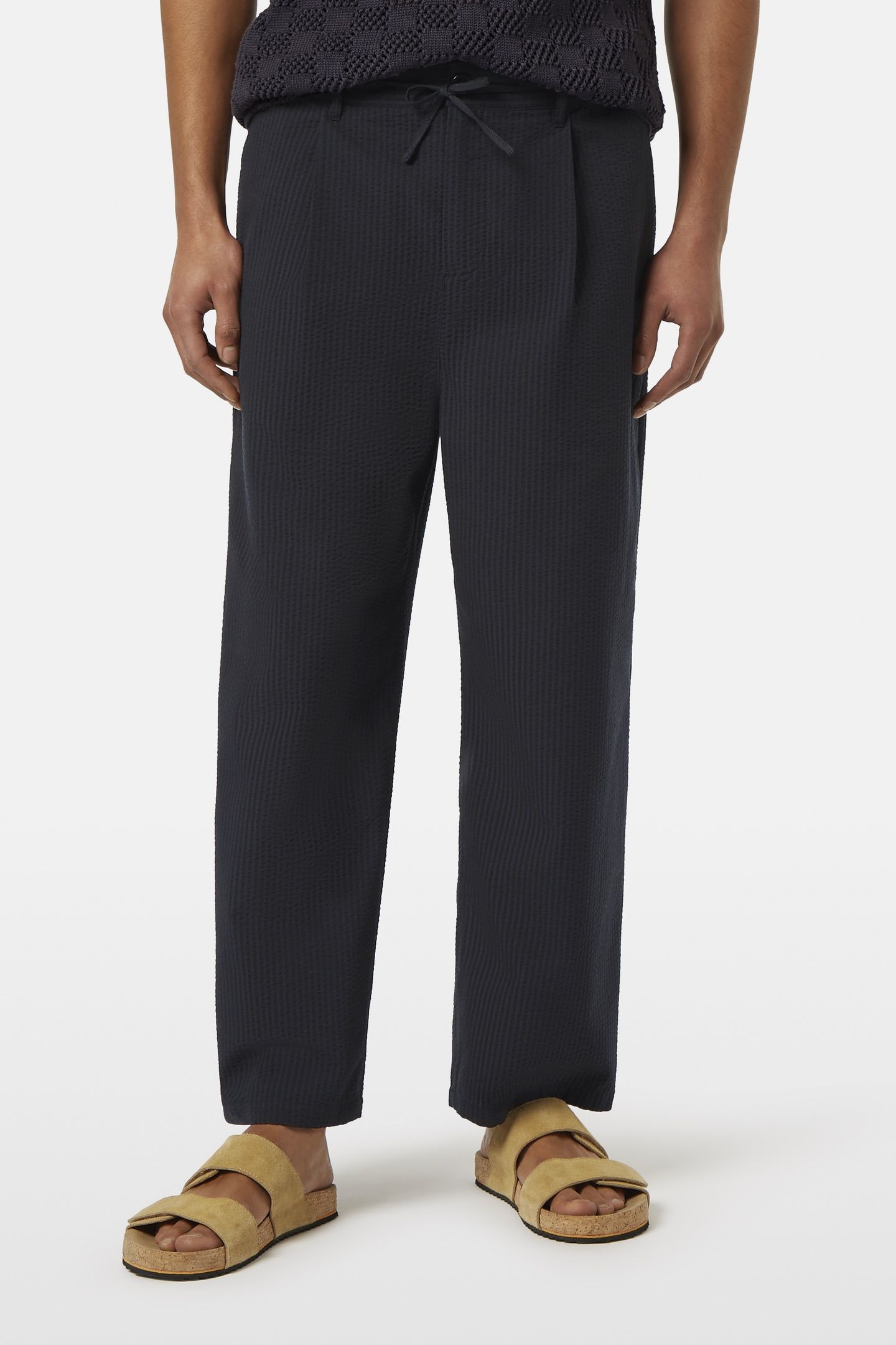 PLEATED RELAXED STRAIGHT COTTON-BLEND SEERSUCKER JOGGER WASH 1