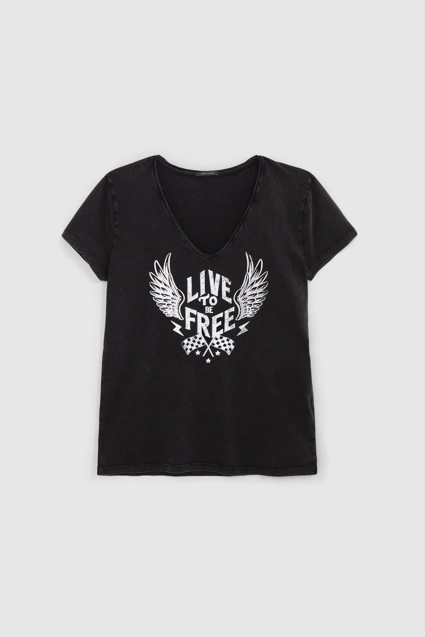 BLACK T-SHIRT WITH WINGED SLOGAN IMAGE 4