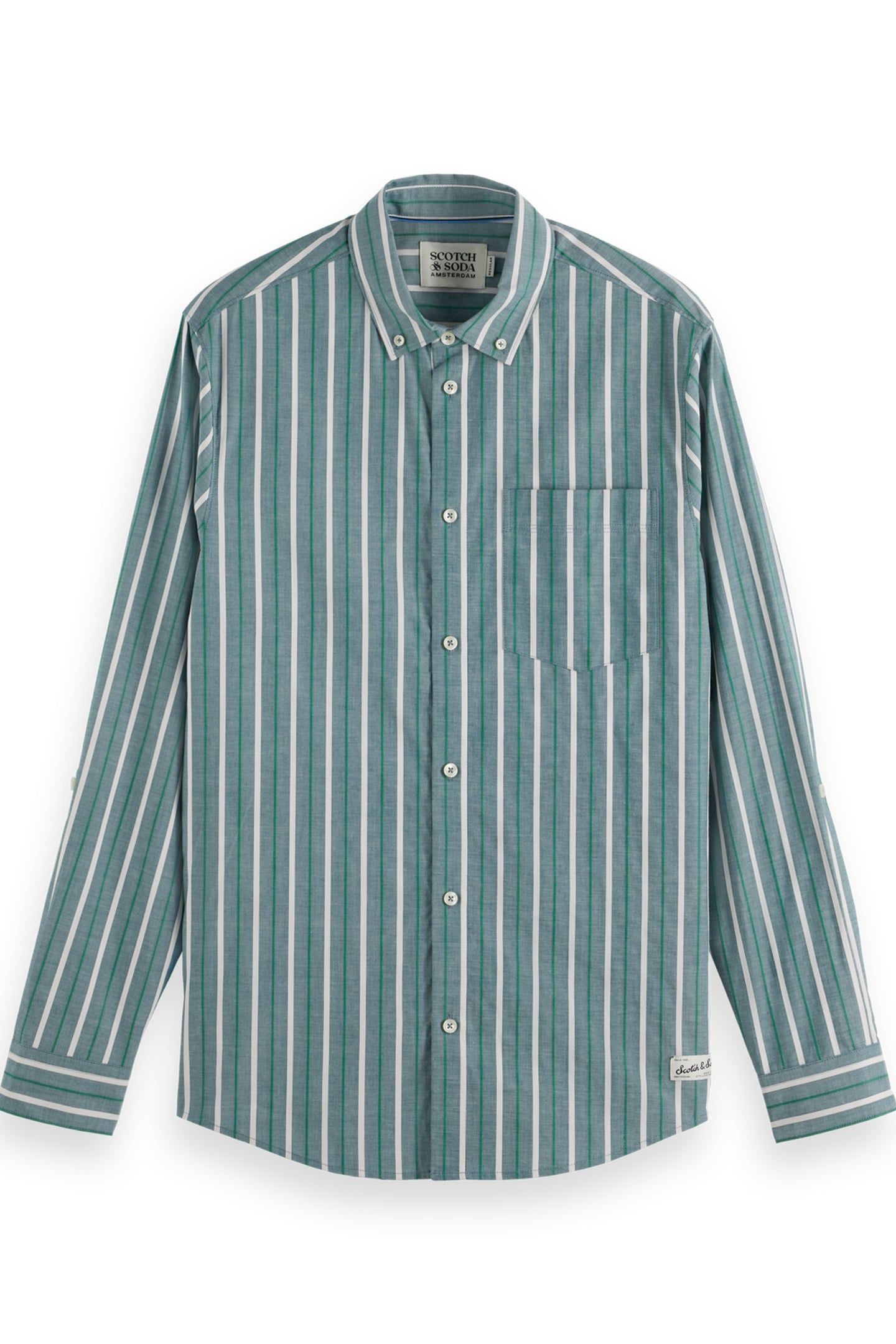 REGULAR FIT DOBBY STRIPE SHIRT PITCH GREEN PINSTRIPE 1
