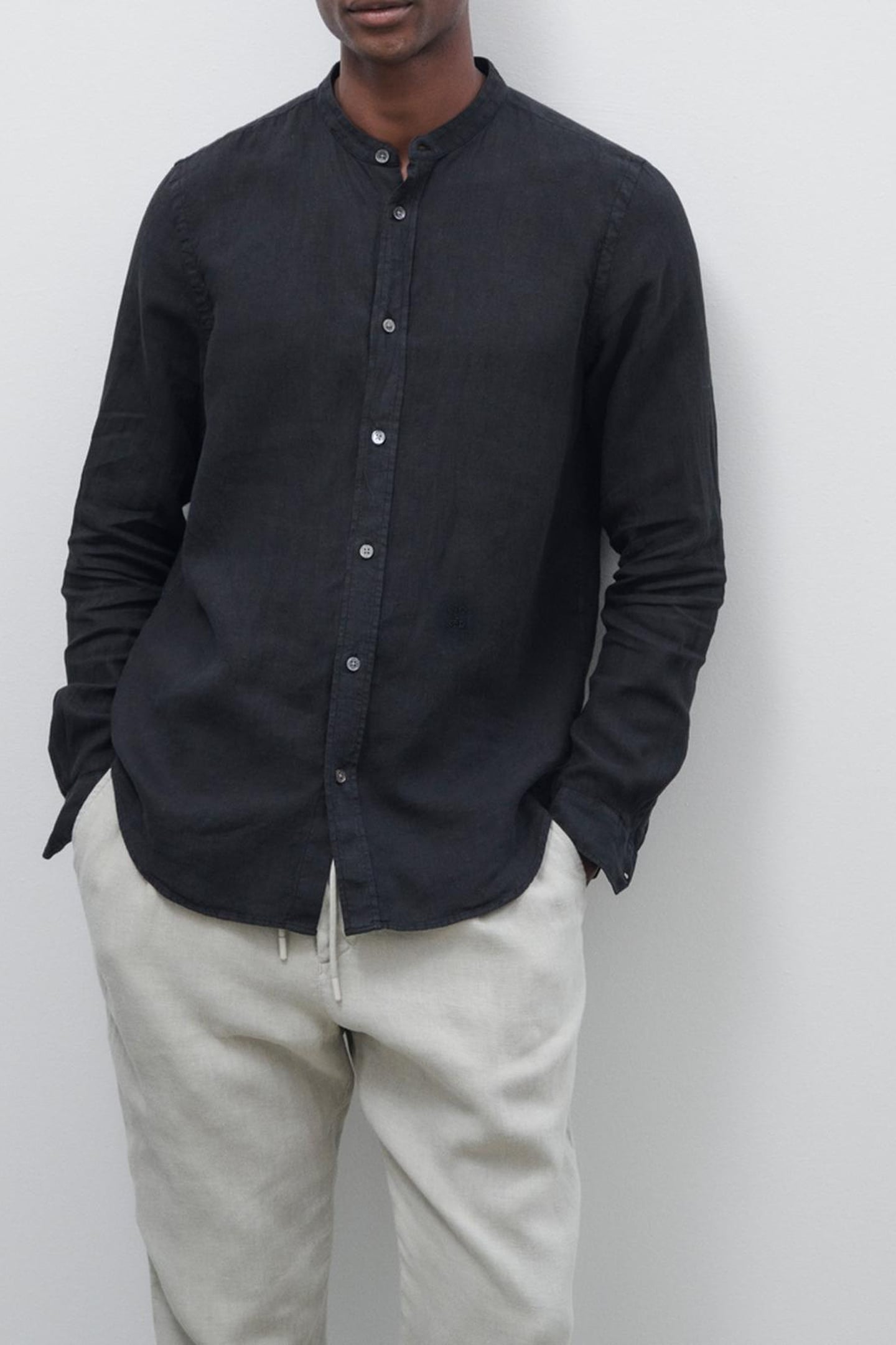COLLARLESS SHIRT BLACK 4