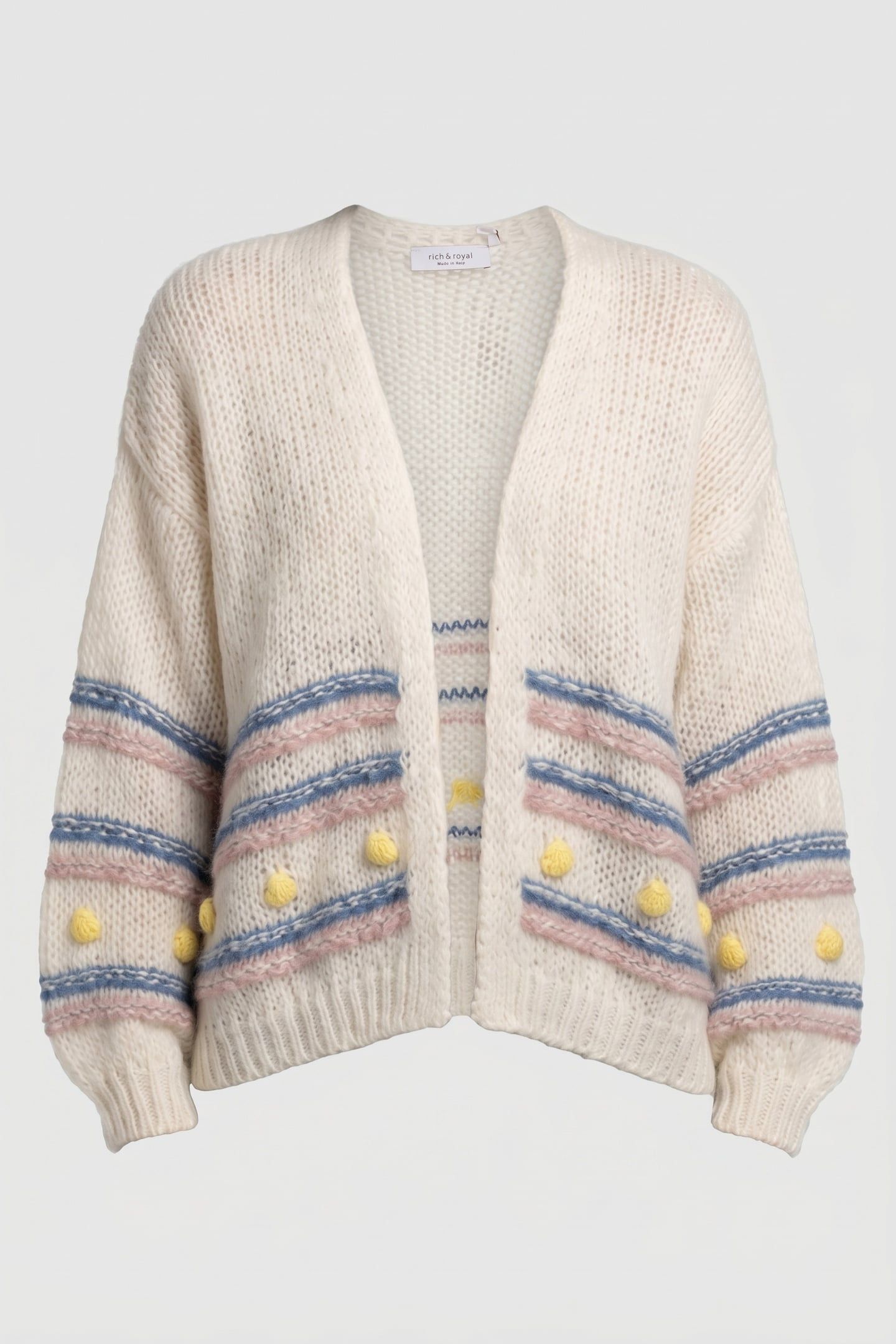 MULTICOLOURED STRIPE CARDIGAN WITH POMPOMS PEARL WHITE 4
