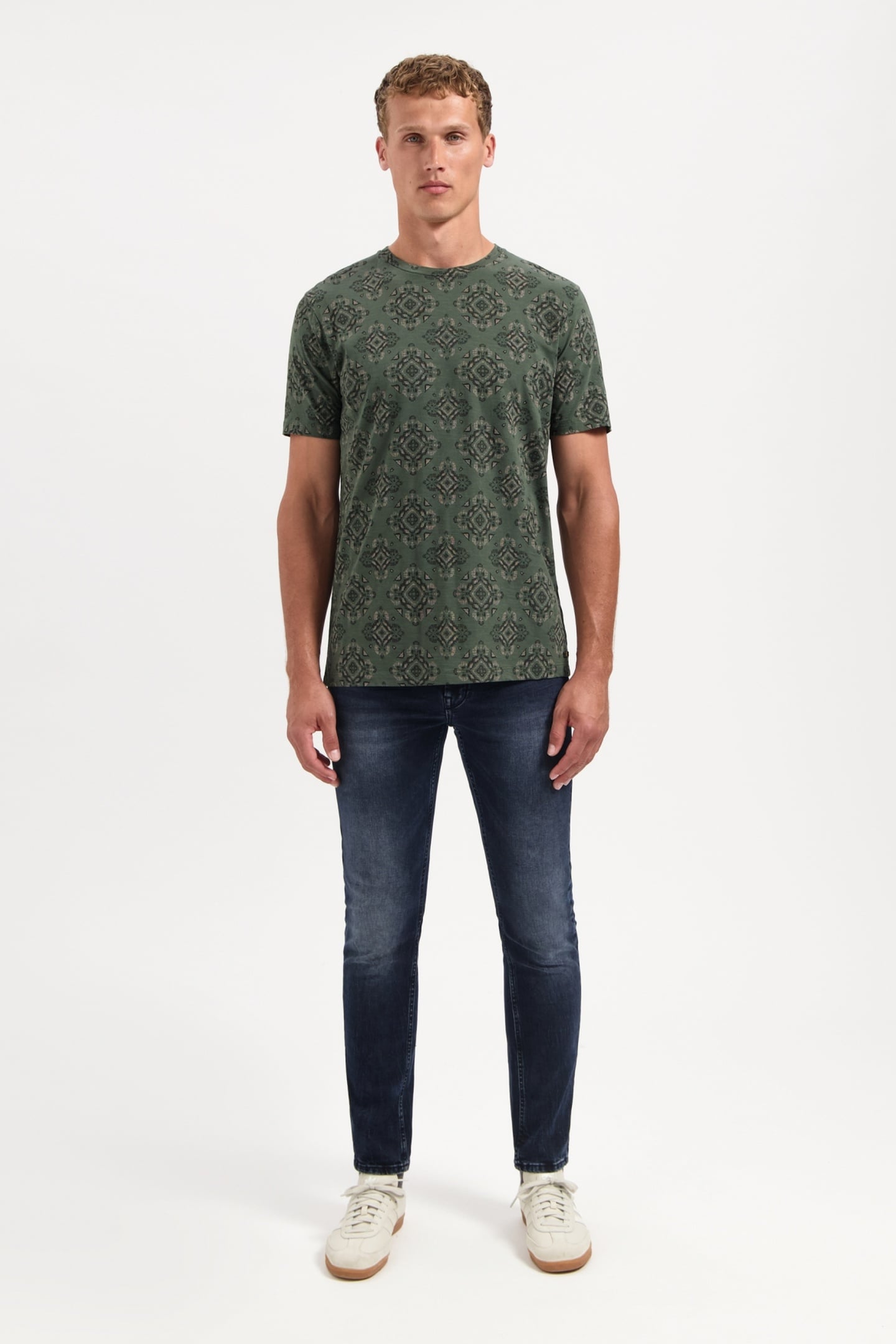 T-SHIRT CREWNECK ALLOVER PRINTED GARMENT DYED SLUB DARK GREE 2
