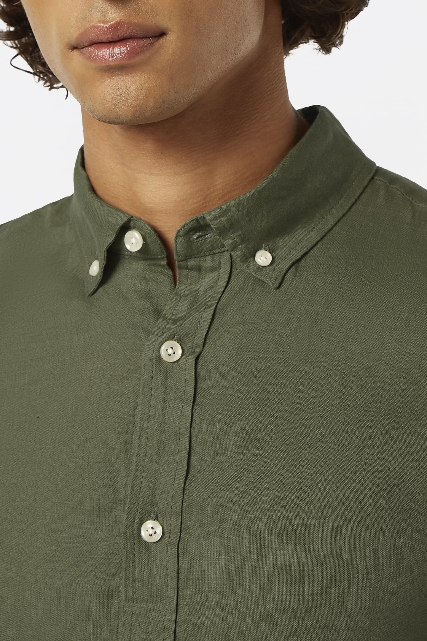 SEASONAL CORE - REGULAR FIT LINEN SHIRT ARMY 7
