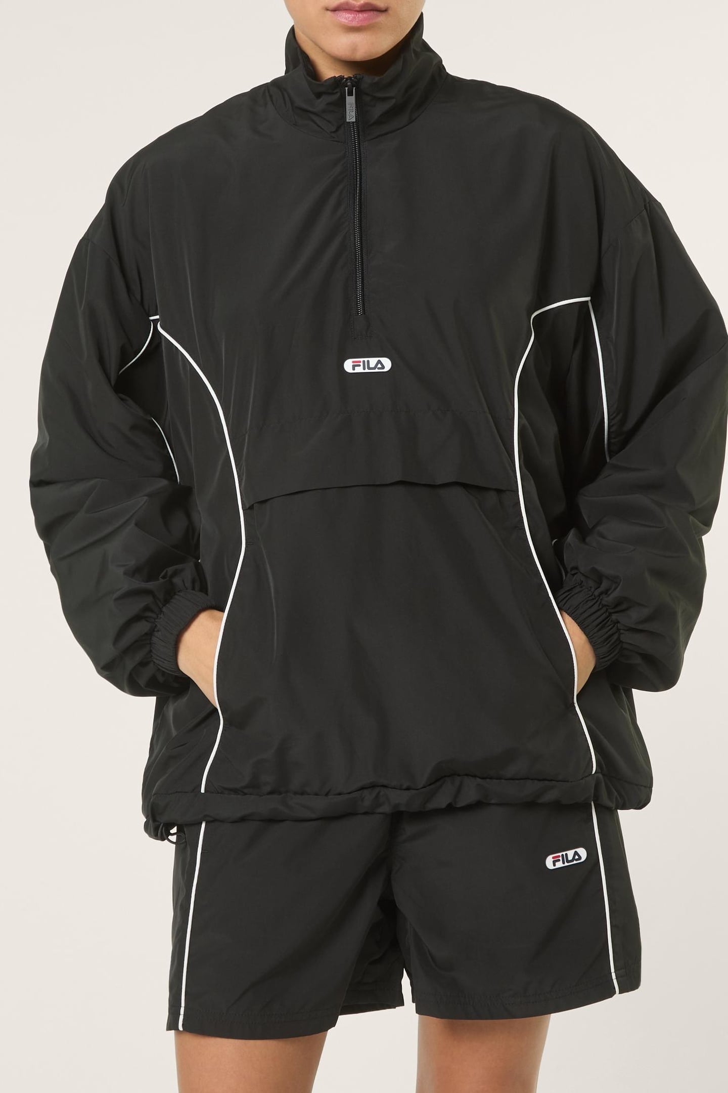 CASANO OVERSIZED CONTRAST PIPING ANORAK BLACK 1
