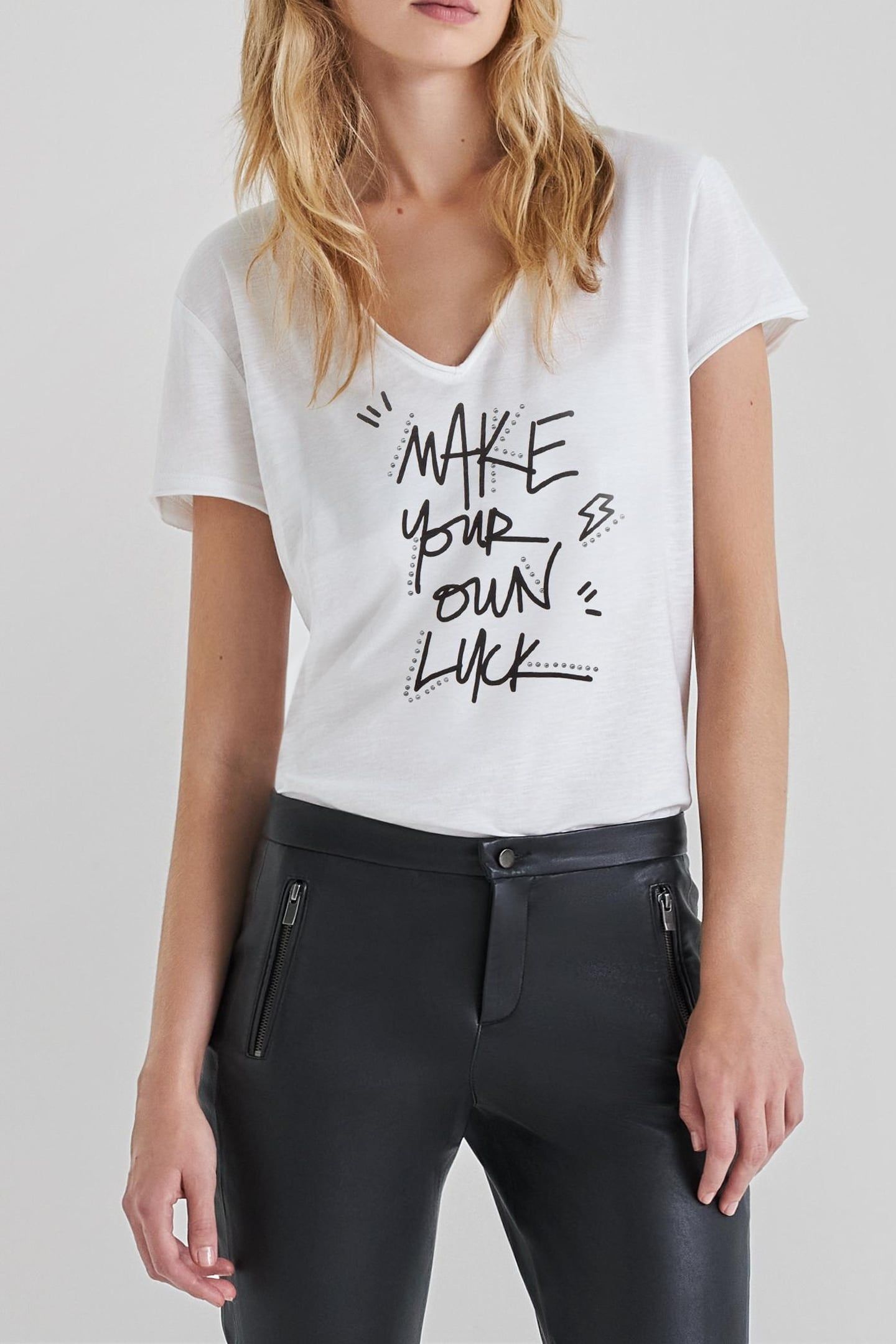 WHITE T-SHIRT WITH STUDDED SLOGAN 2