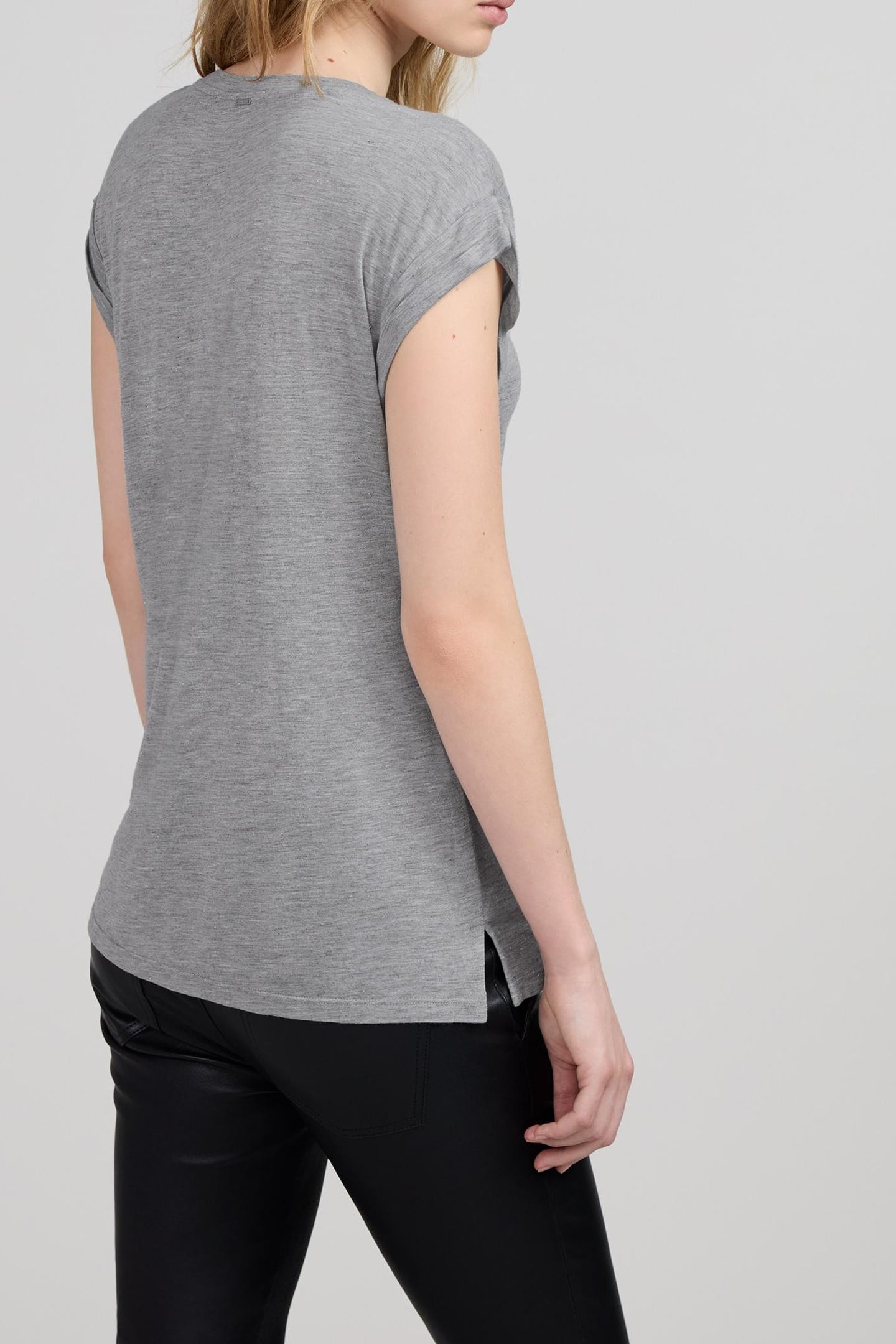 GREY T-SHIRT WITH EMBROIDERED THREAD & BEAD SLOGAN 2