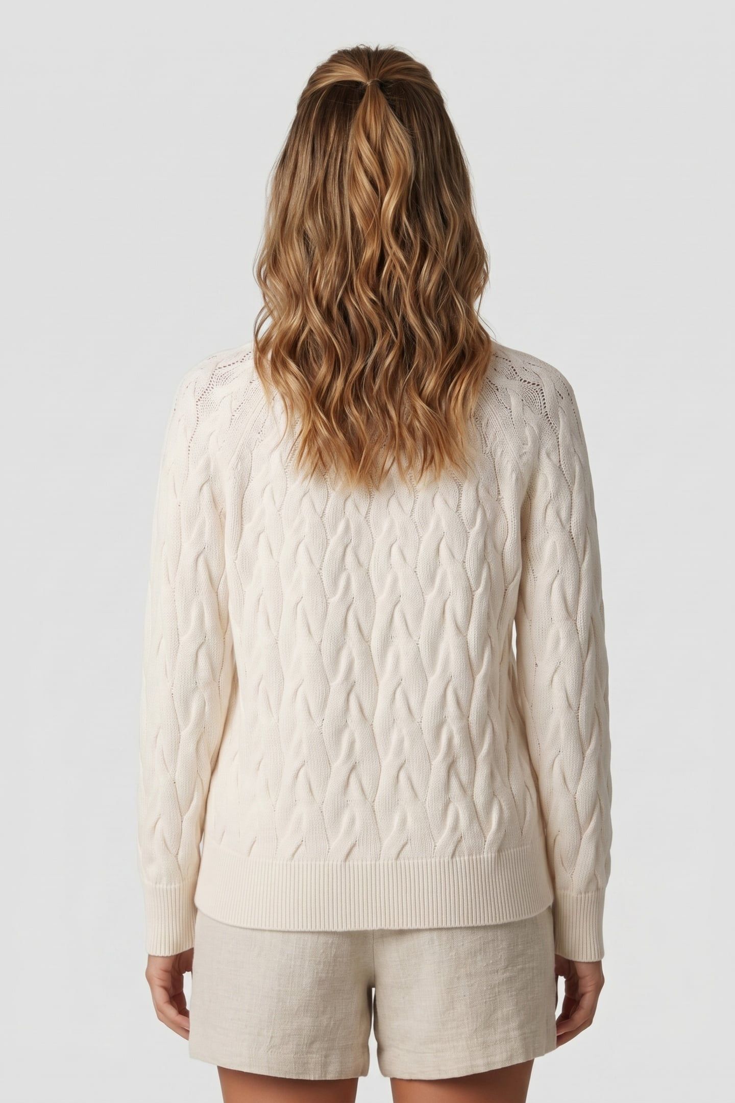 CABLE CREWNECK PULLOVER WHITE GREIGE 2