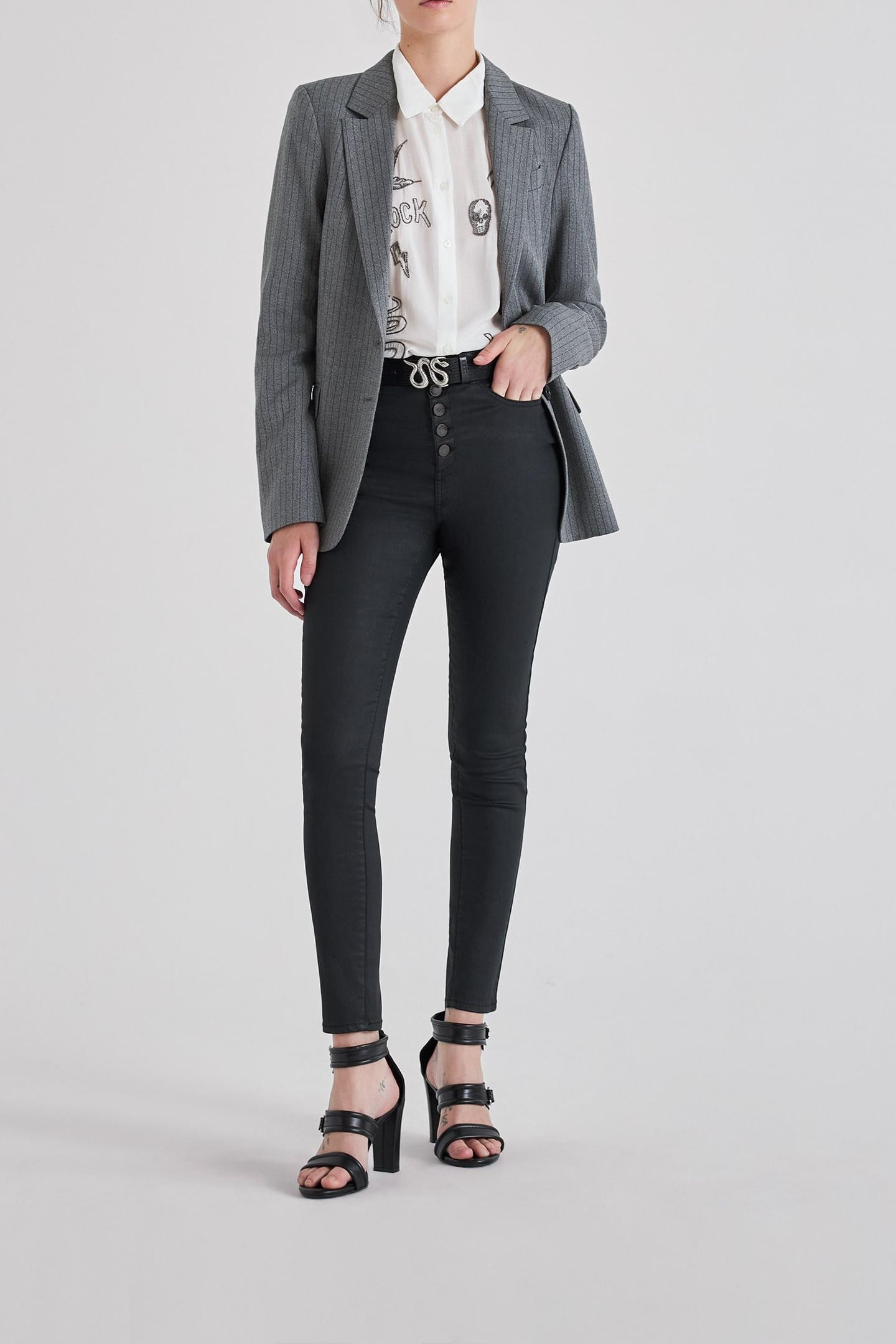 BLACK CROPPED JEANS WITH VISIBLE POWERSTRETCH BUTTONS 2