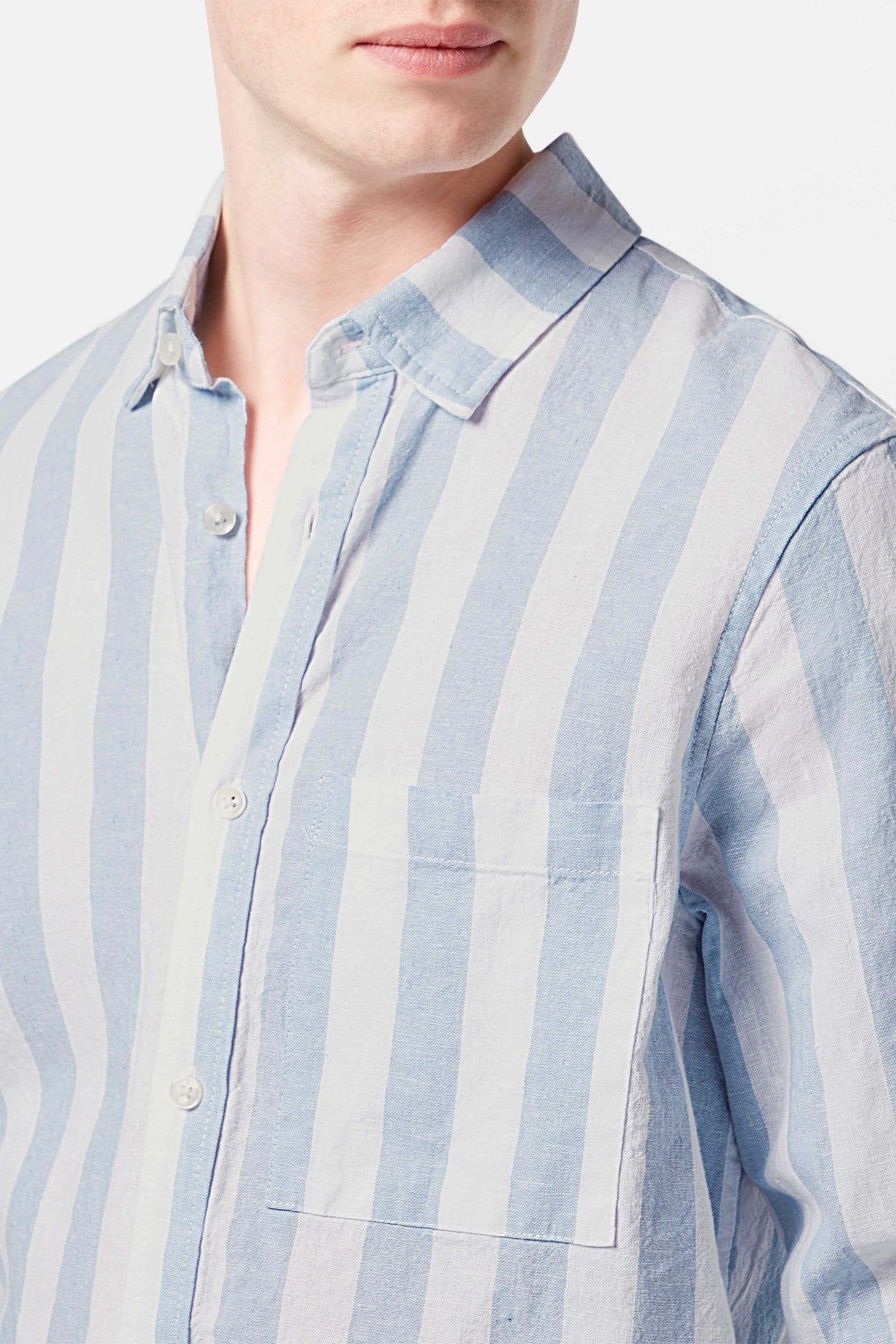 YARN-DYED LINEN BLEND STRIPED REGULAR FIT SHIRT SKY BLUE STR 6