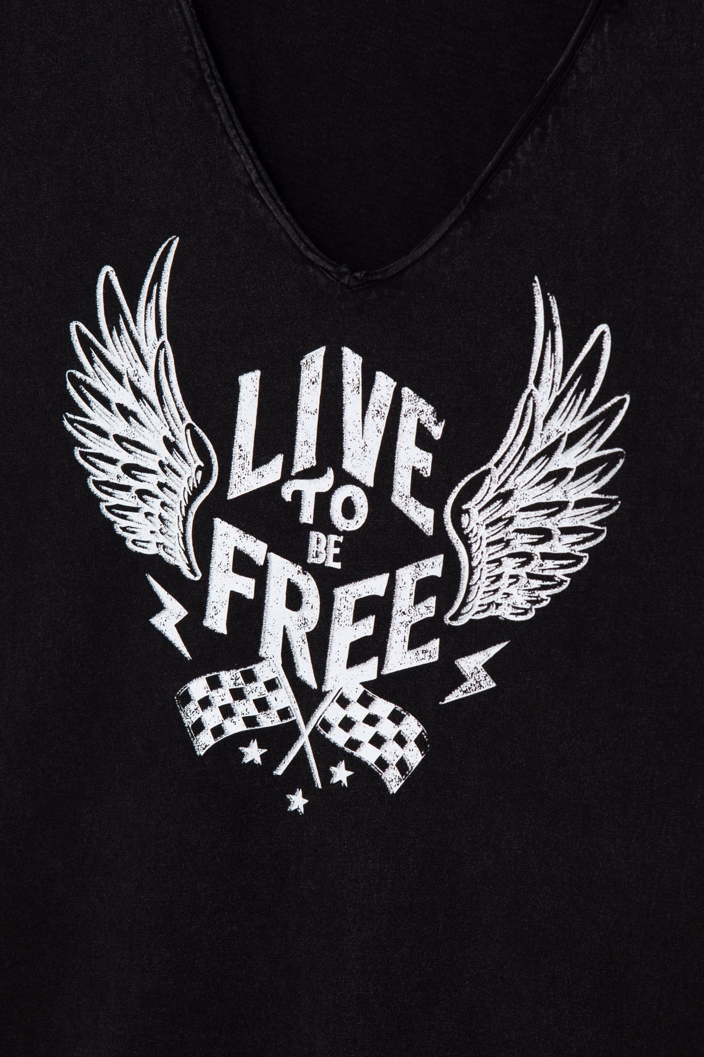 BLACK T-SHIRT WITH WINGED SLOGAN IMAGE 7