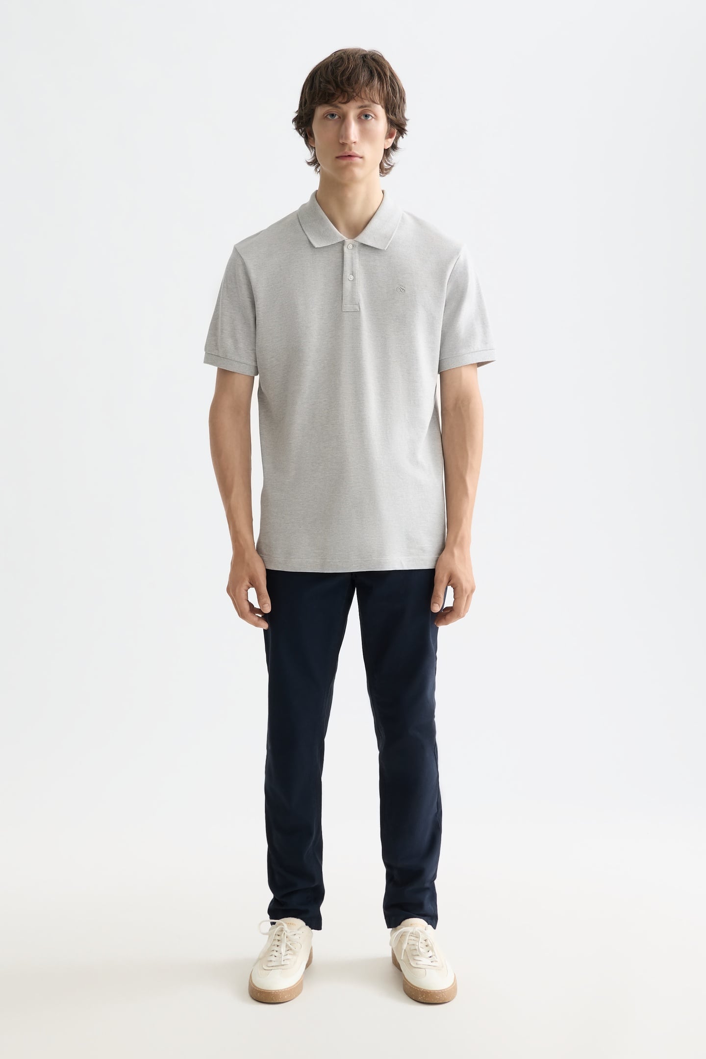 NOS CHEST LOGO REGULAR-FIT PIQUE POLO GREY MELANGE 3