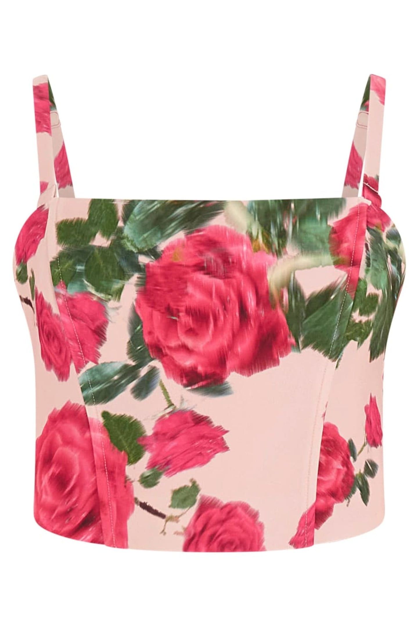 GUESS ECO RAISSA BUSTIER TOP BLURRED ROSES PRINT 2