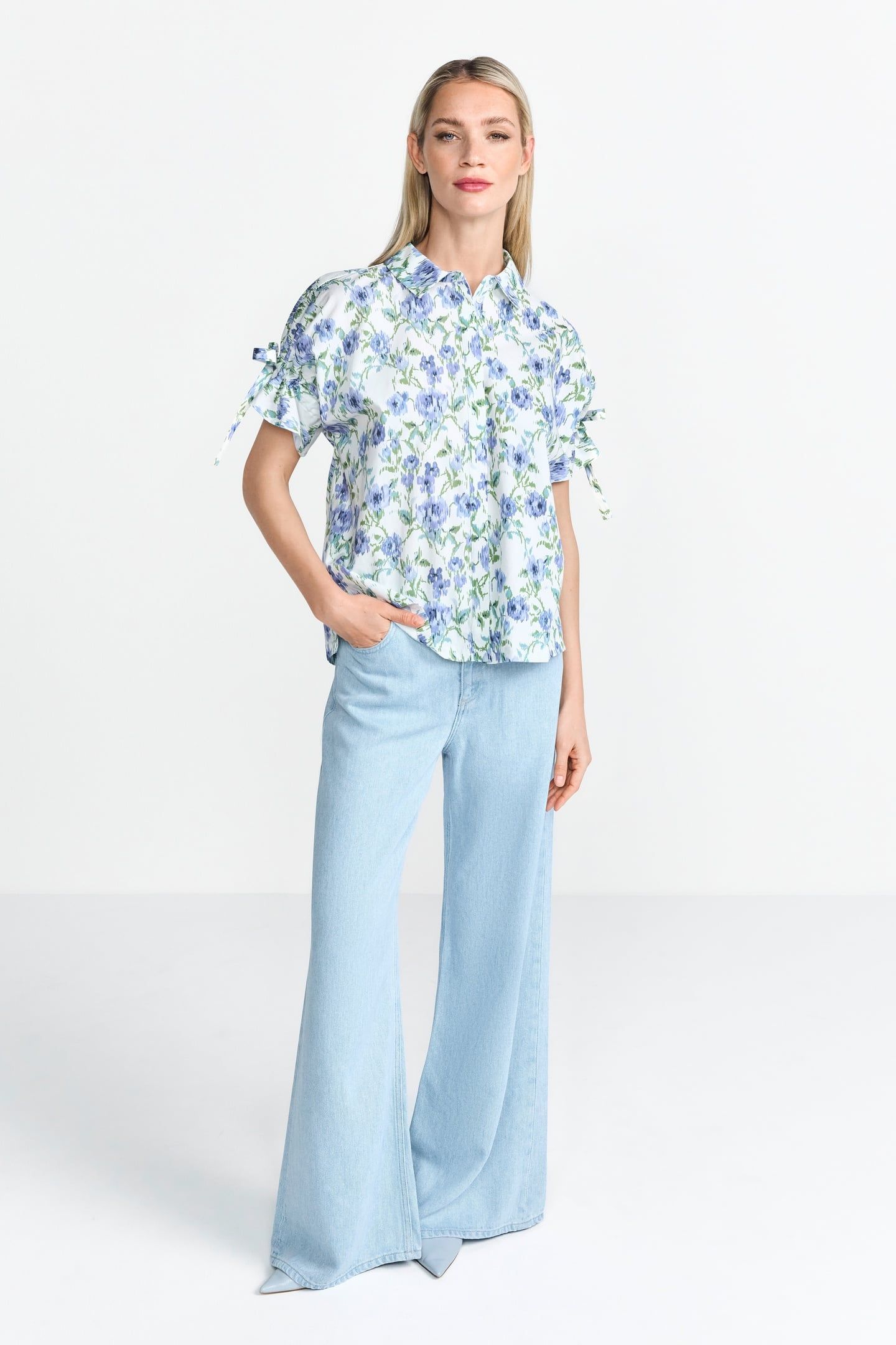 PRINTED COTTON BLOUSE WITH DETAILS PALACE BLUE 1