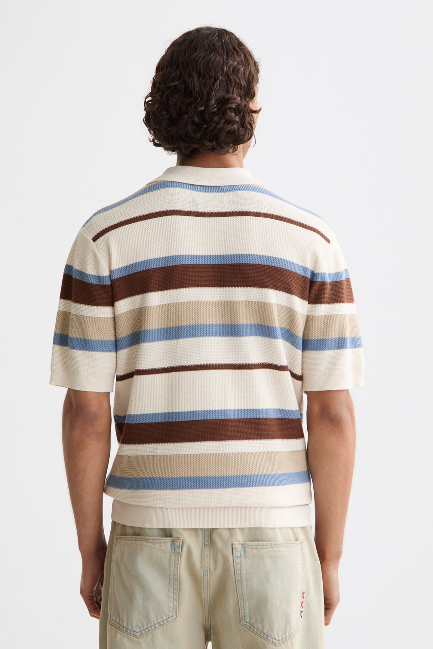 REGULAR-FIT KNITTED STRIPED POLO PLAZA TAUPE STRIPE 2