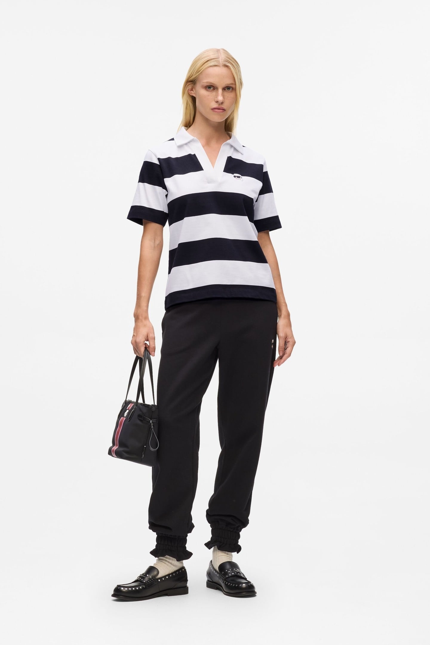 IKON PATCH STRIPE SSLV POLO BLACK-CANNOLI CREAM 2