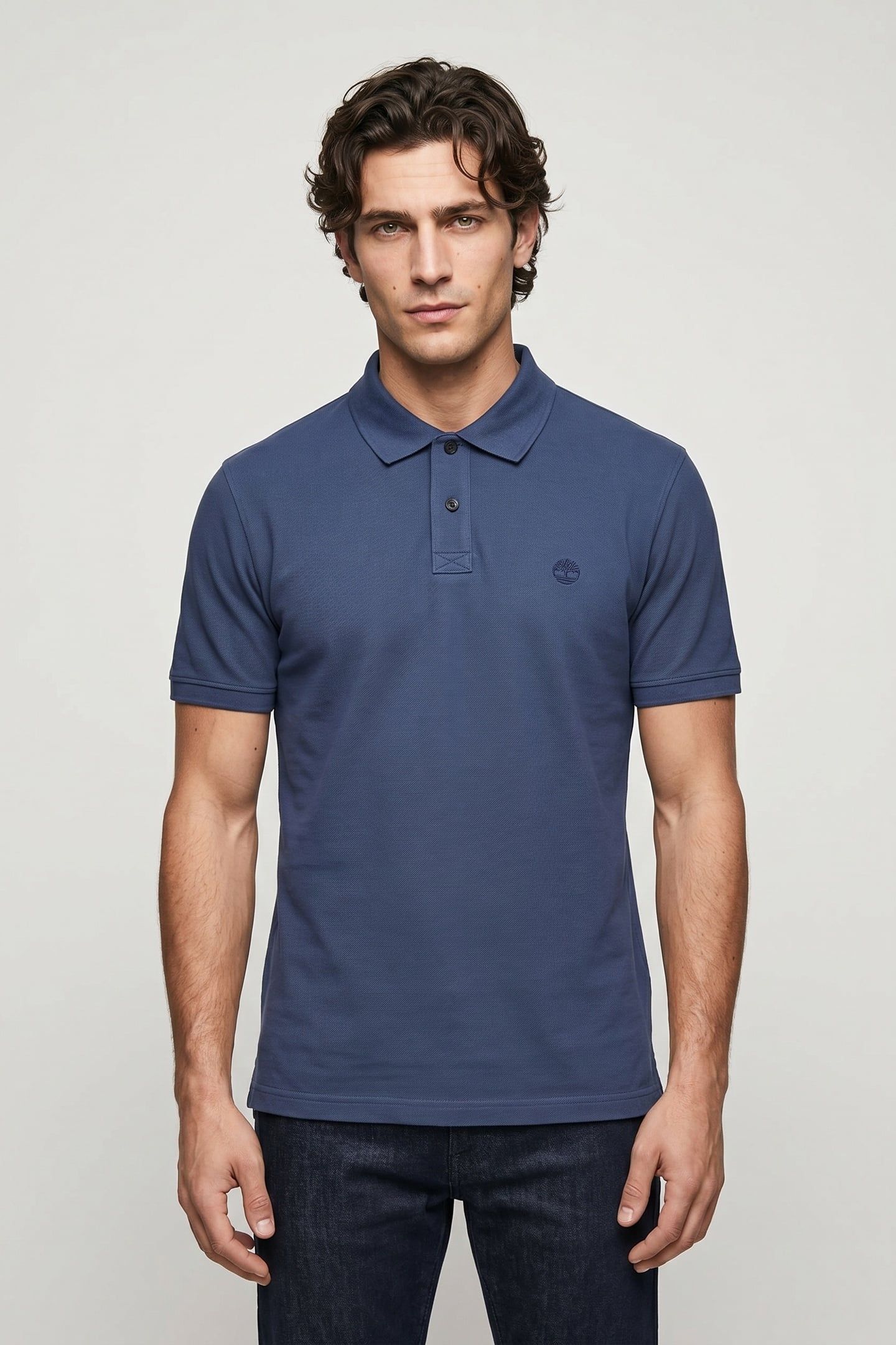 BRANDED COLLAR SHORT SLEEVE POLO DARK BLUE 1