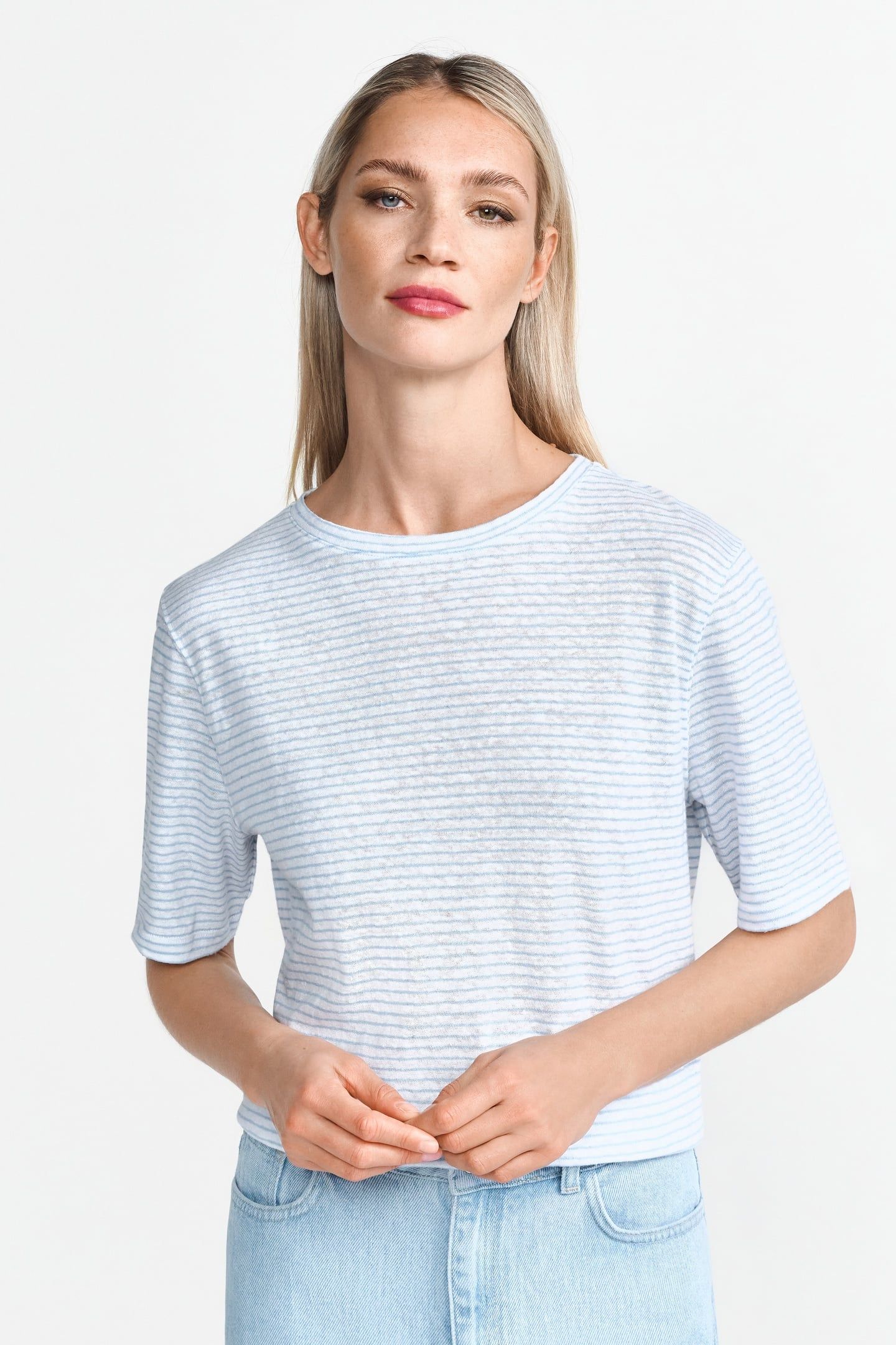 STRIPED LINEN T-SHIRT SUSTAINABLE CLEAR SKY 2
