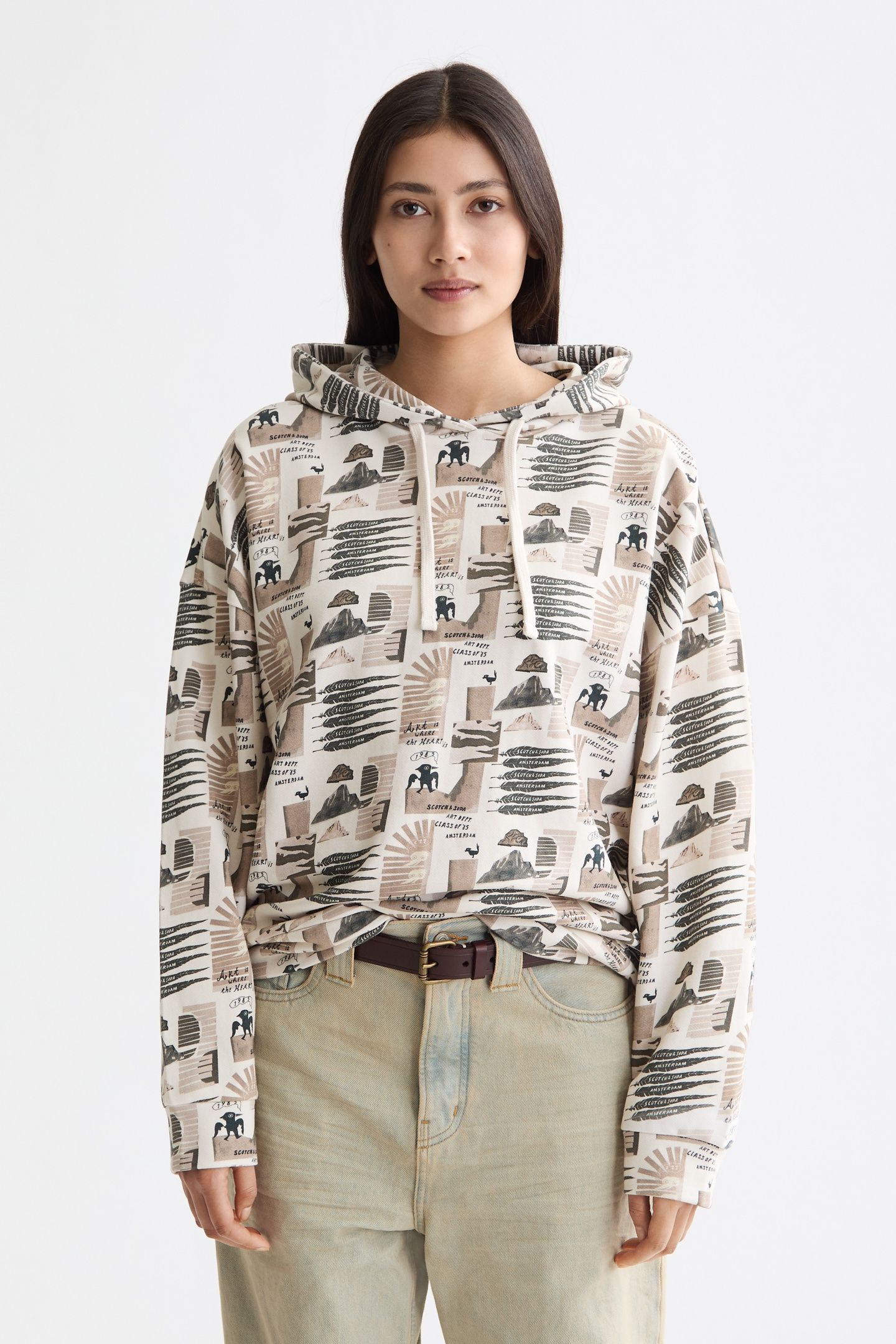 ALL OVER PRINTED OVERSIZED FIT HOODIE ART DEPT COLLAGE GREY 1