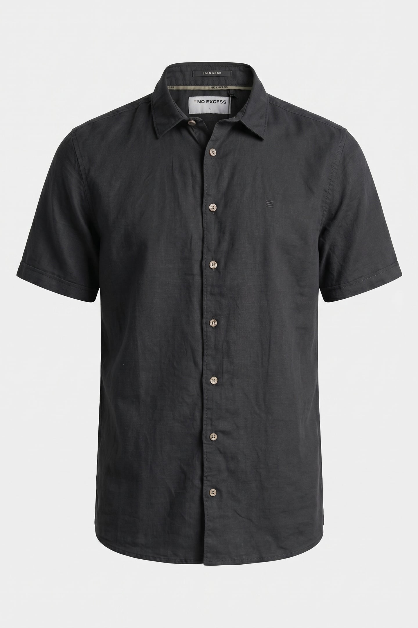 SHIRT SHORT SLEEVE SOLID WITH LINEN DARK STEEL 3