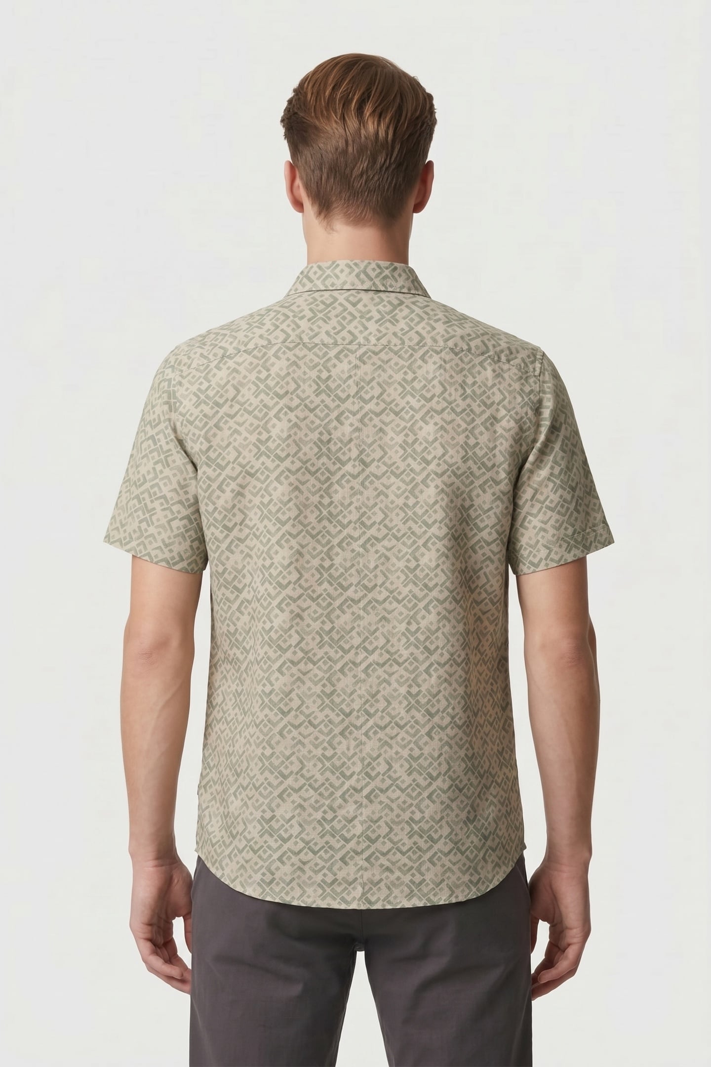 SHIRT SHORT SLEEVE SLUB ALLOVER PRINTED GREEN 2