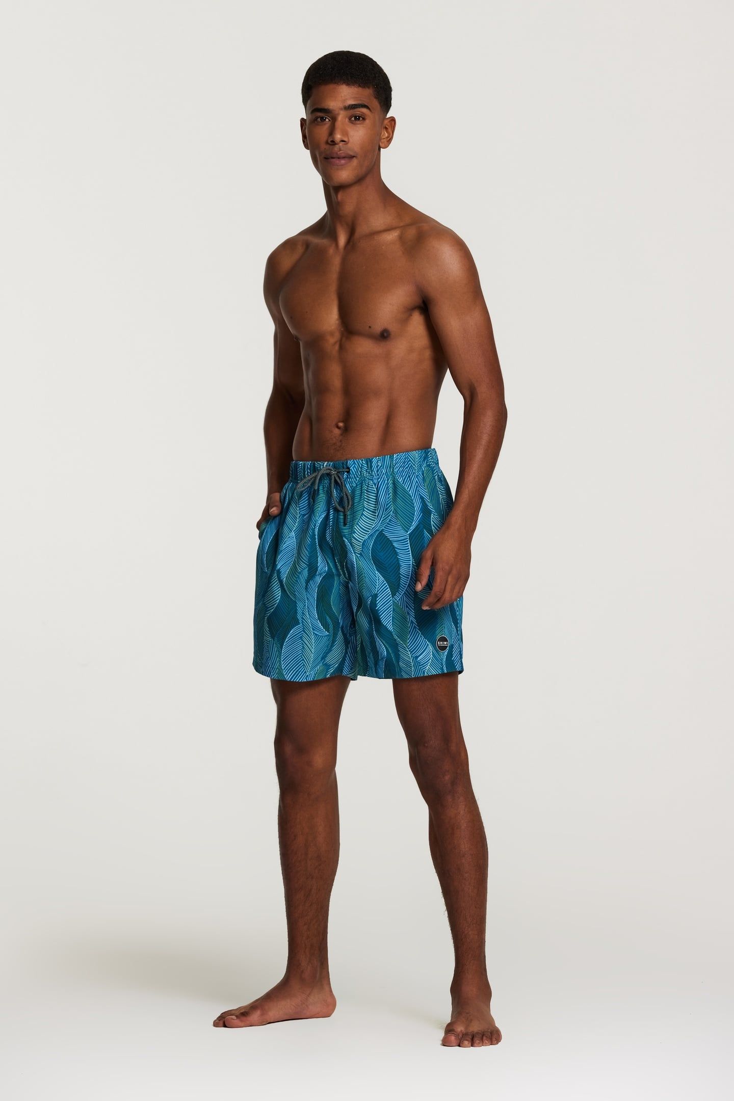 STRETCH SWIMSHORT WILD LEAVES SAPPHIRE BLUE 1