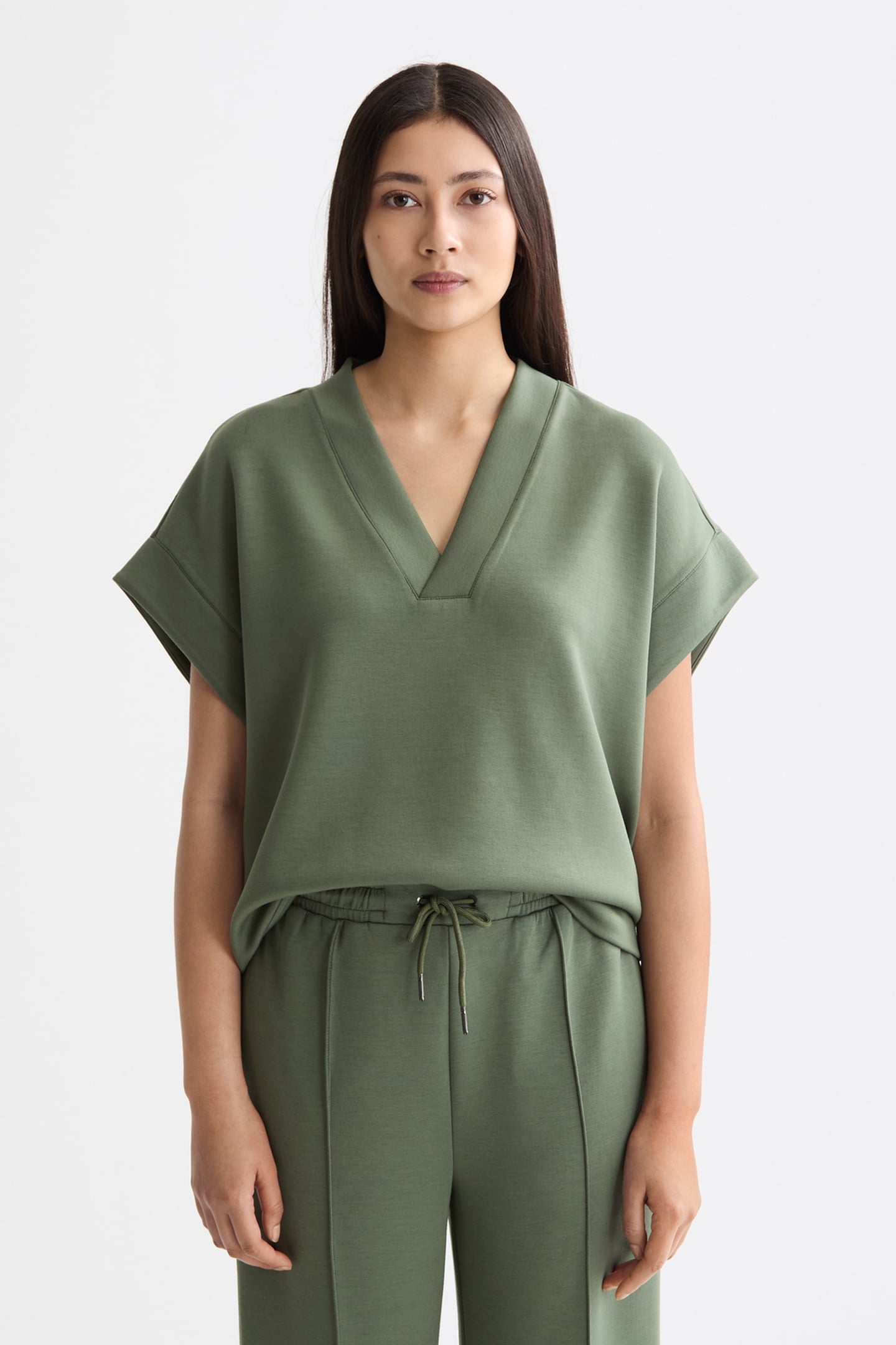 V-NECK SLEEVELESS MODAL SWEATSHIRT THYME 1