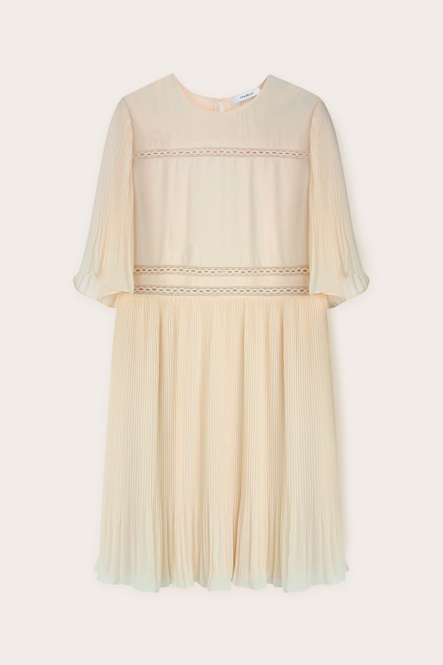 EMBROIDERED DRESS WITH PLEATED DETAILS WHITE 4