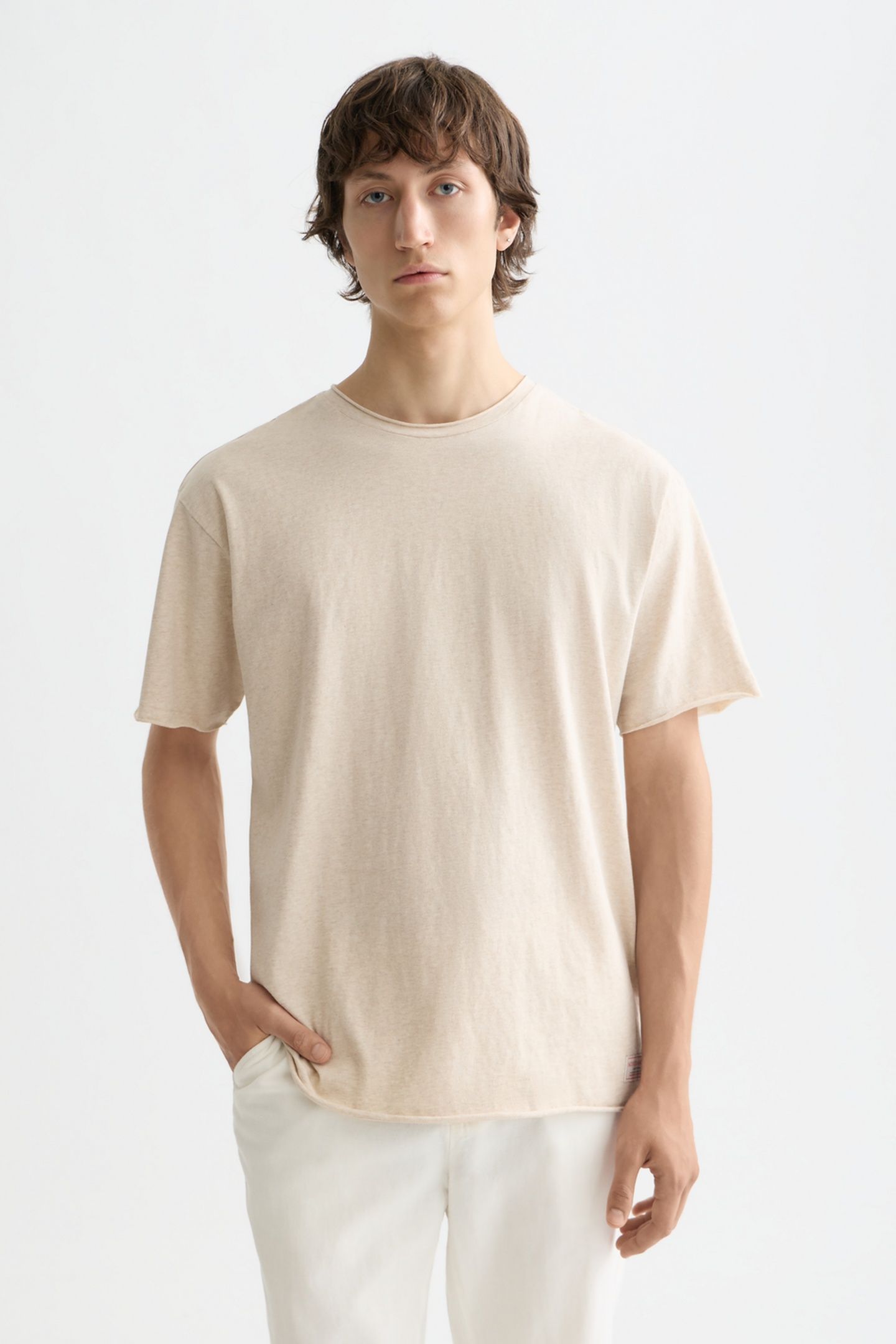 RAW-EDGED RELAXED-FIT GARMENT-DYED T-SHIRT OATMEAL MELANGE 1