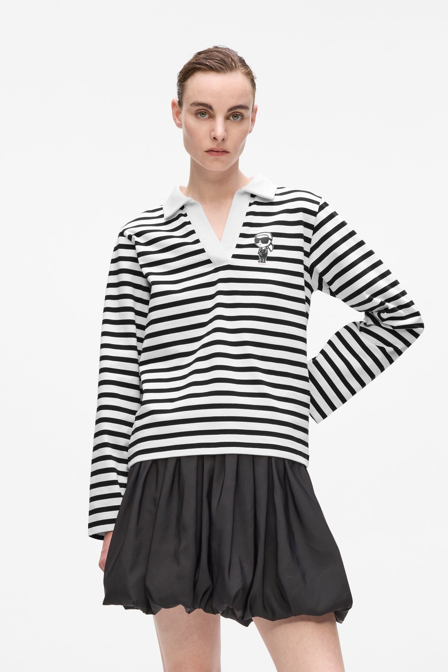 IKON SKETCH STRIPE LONGSLEEVE POLO BLACK-CANNOLI CREAM 1