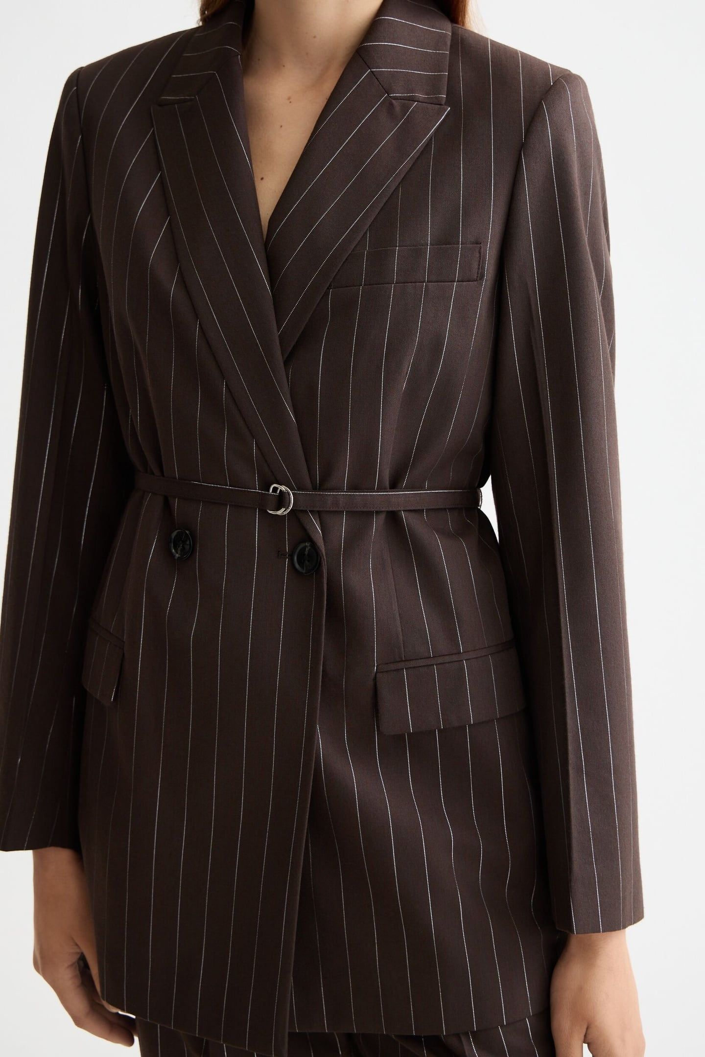 DOUBLE BREASTED LUREX PINSTRIPE BLAZER CHOCOLATE PLUM 3