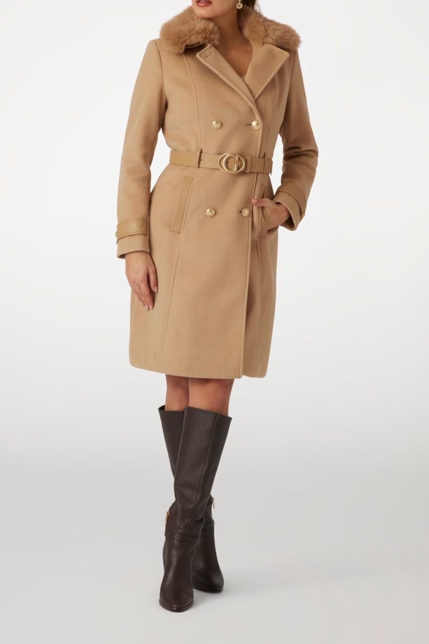 GUESS ECO AMELIA DOUBLE BREAST DESERT MUD 1